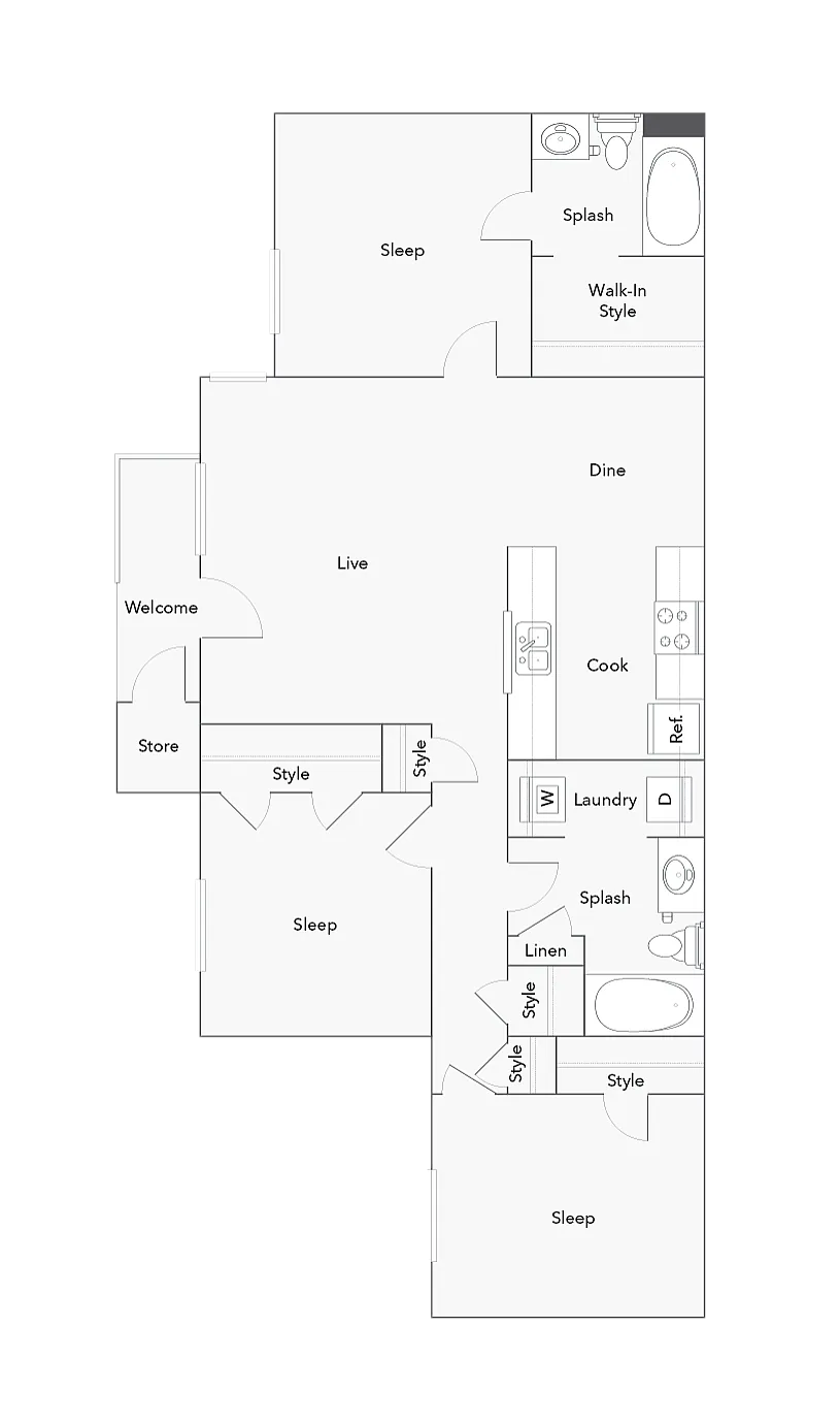 3 Bed 2 Bath Floorplan