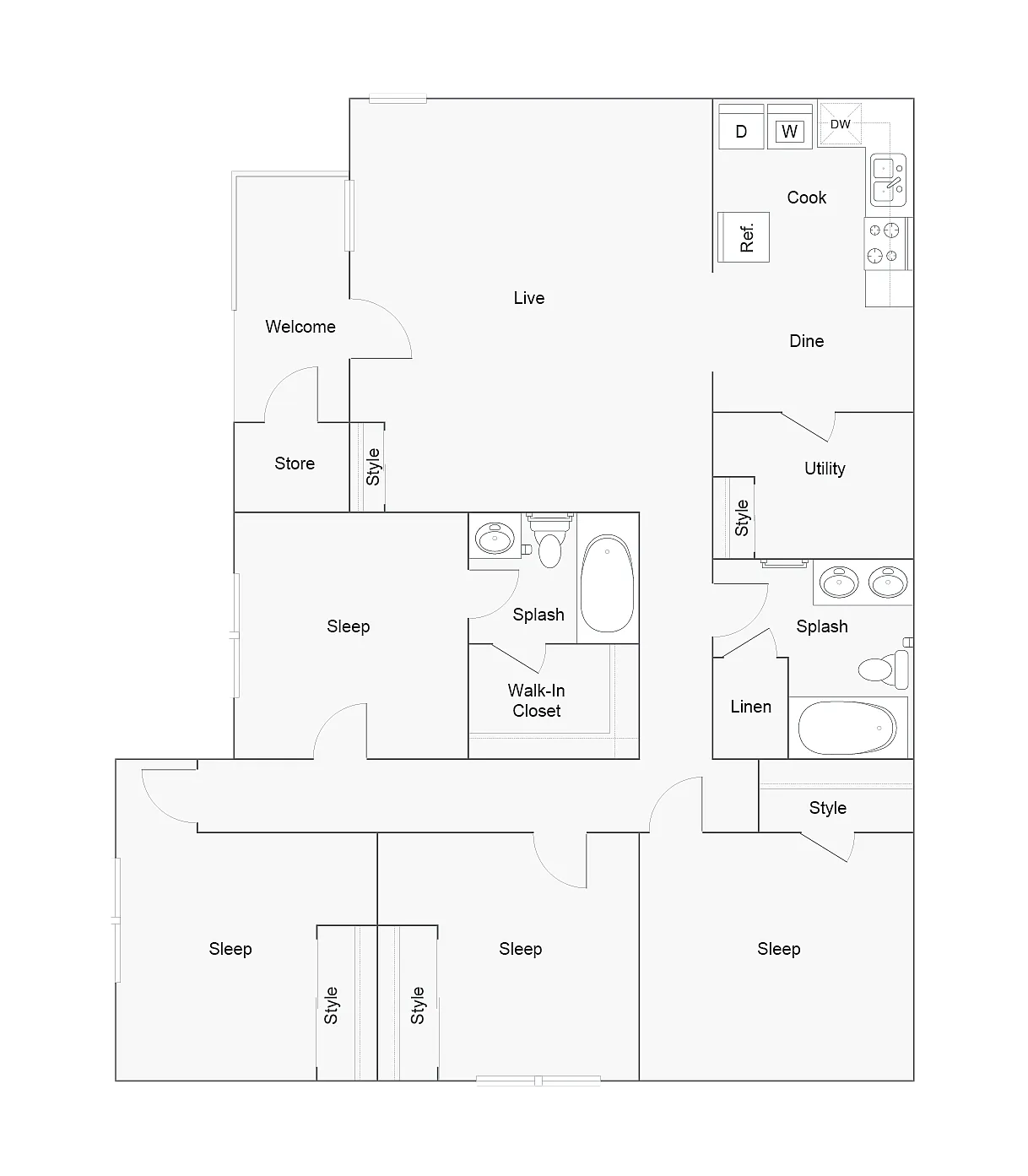 4 Bed 2 Bath Floorplan