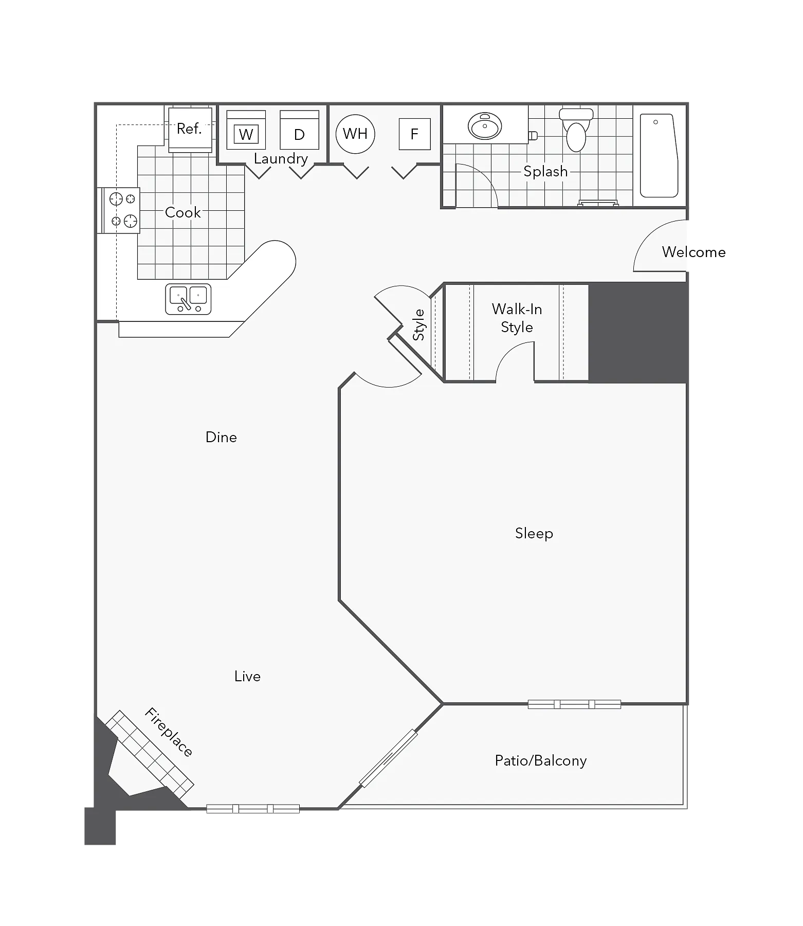 1 BR x 1 BA - A1 Floorplan