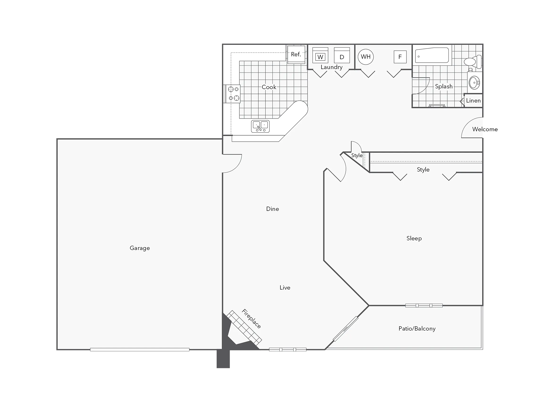 1 BR x 1 BA - A2 (Affordable 65) Floorplan