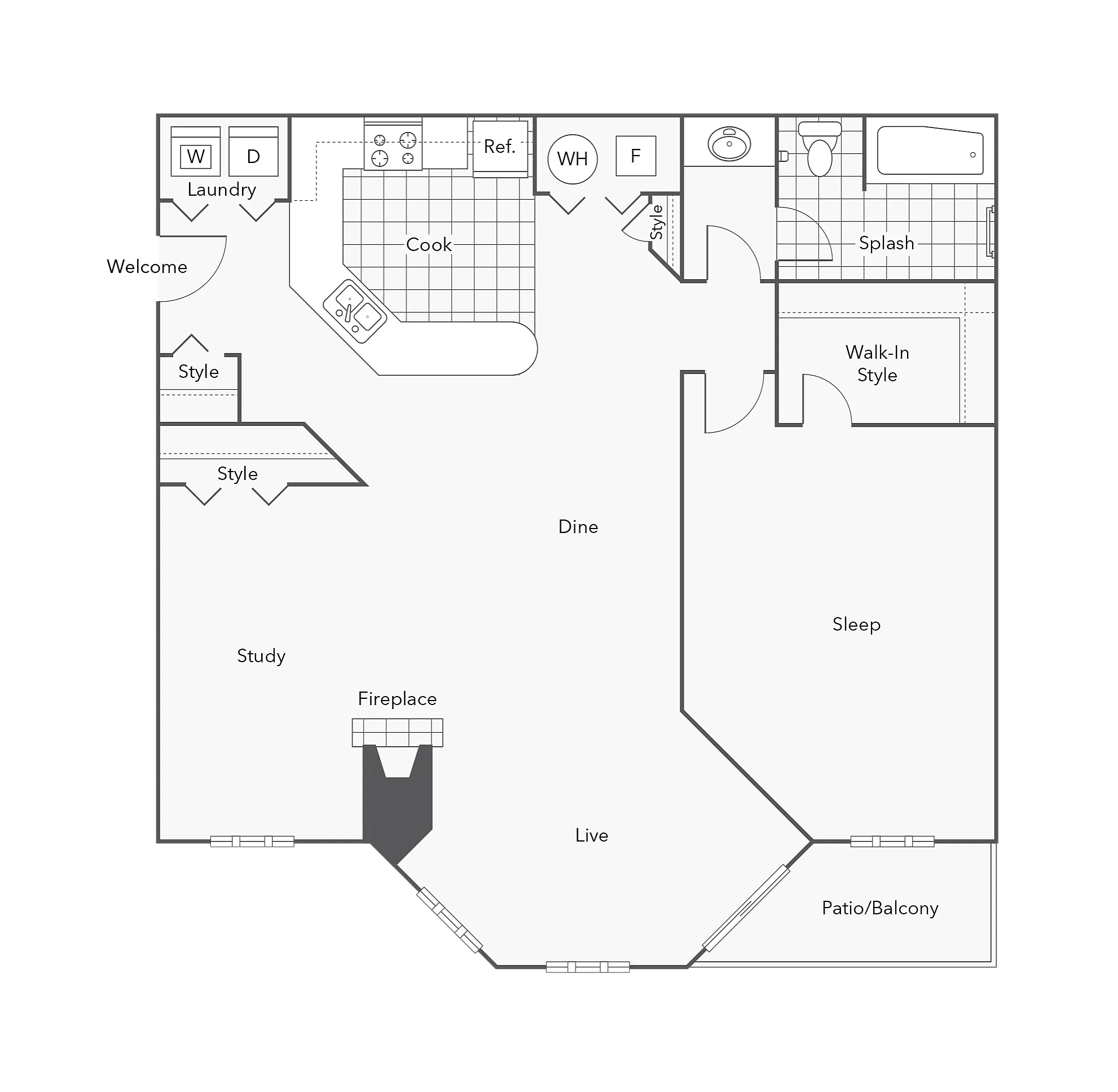 1 BR x 1 BA - B1 Floorplan