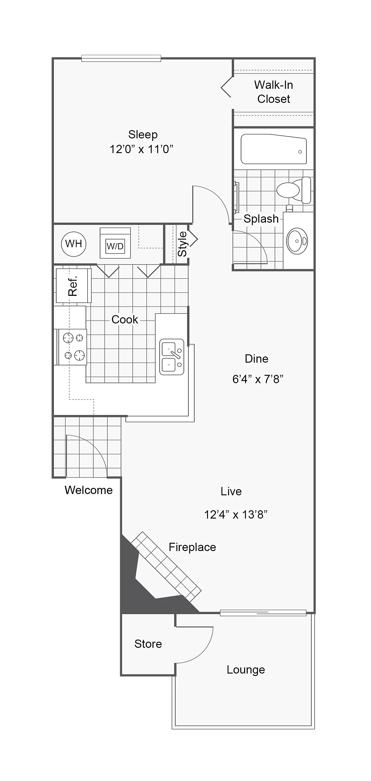 Spruce | 1-Bedroom Floorplan