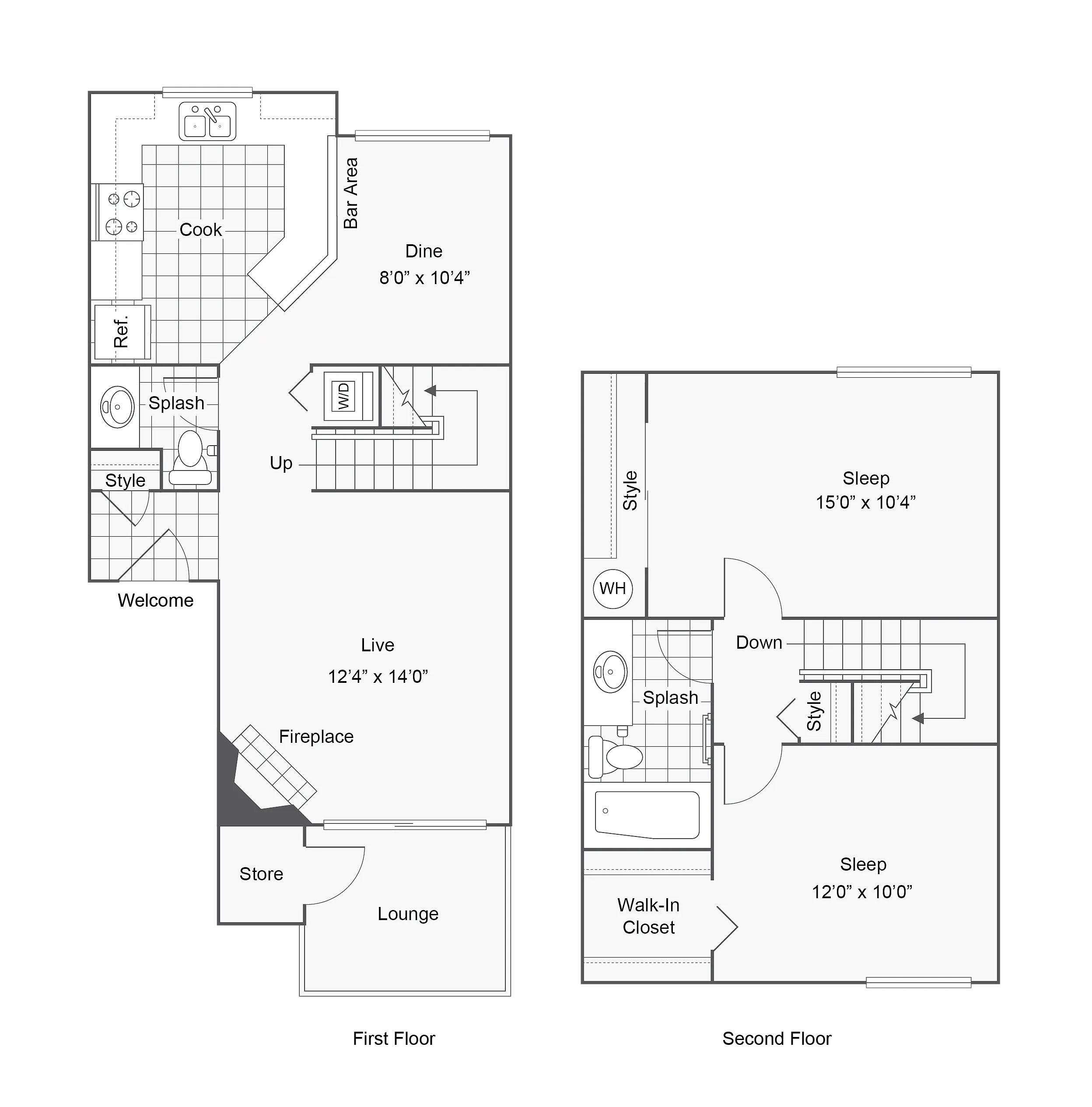 Oak Townhome | 2-Bedroom Floorplan
