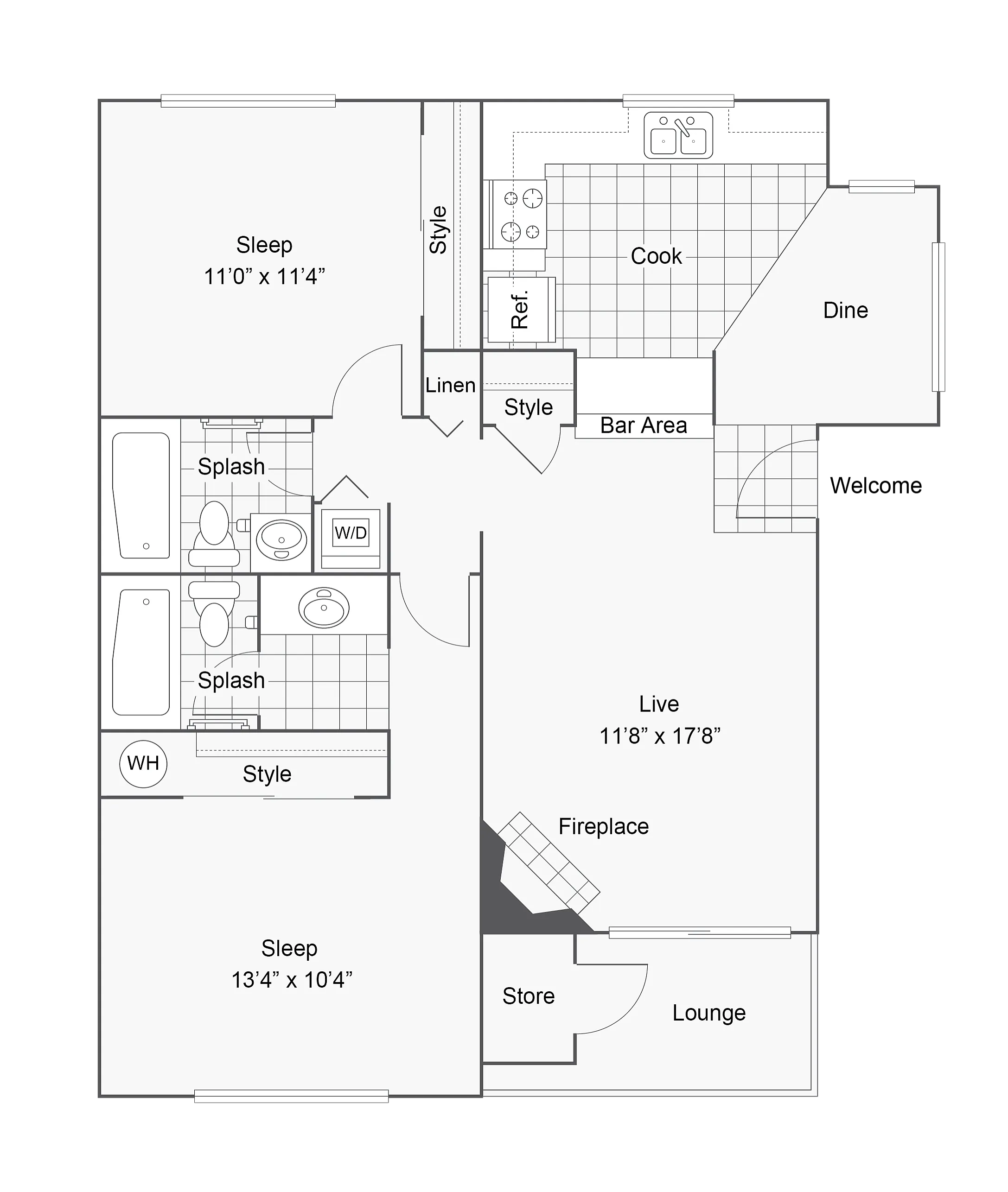 Cedar Flat | 2-Bedroom Floorplan