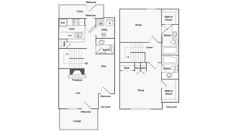2 BR x 2.5 BA with W/D - B Floorplan