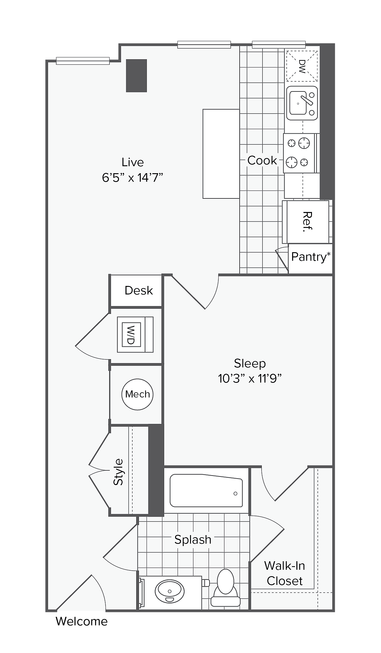 Studio with Den  - D floor plan