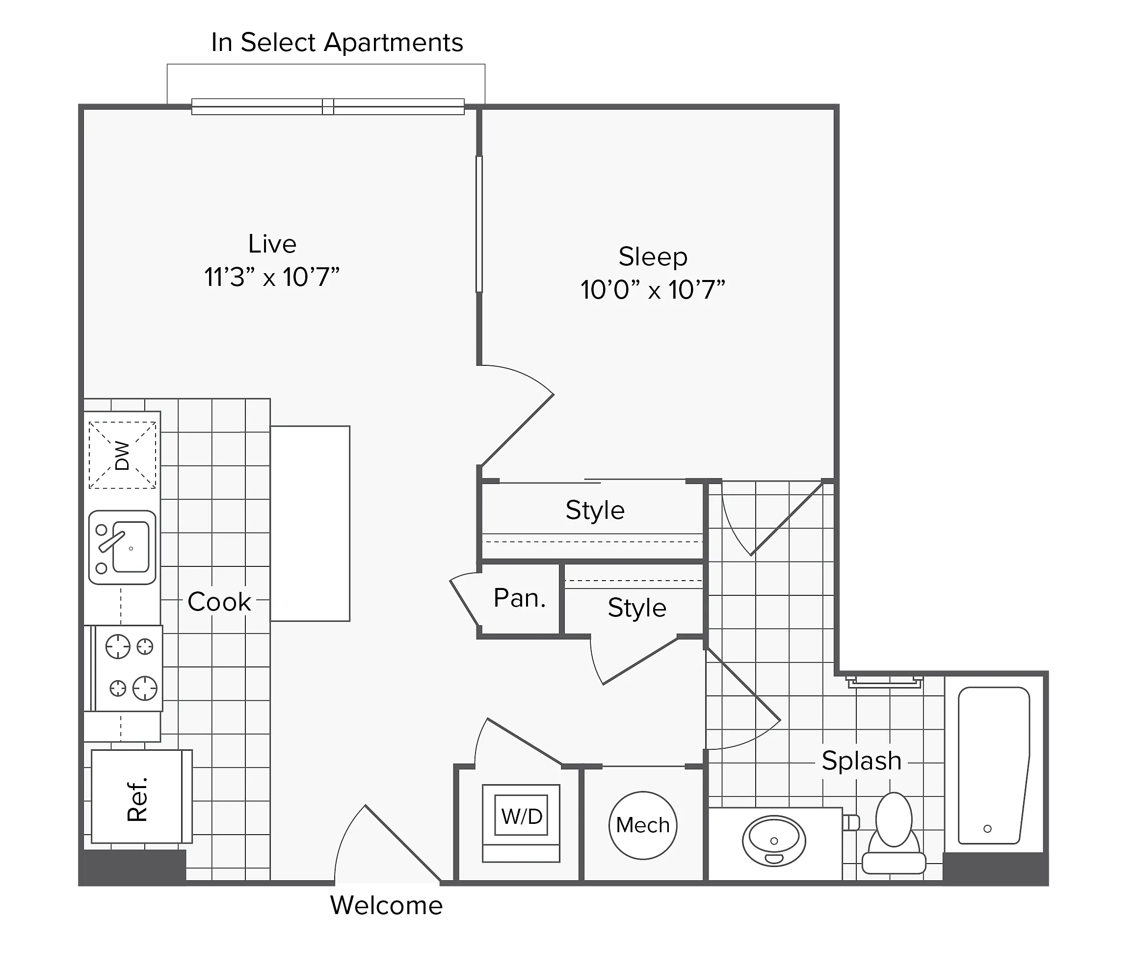 1 BR X 1 BA - B floor plan