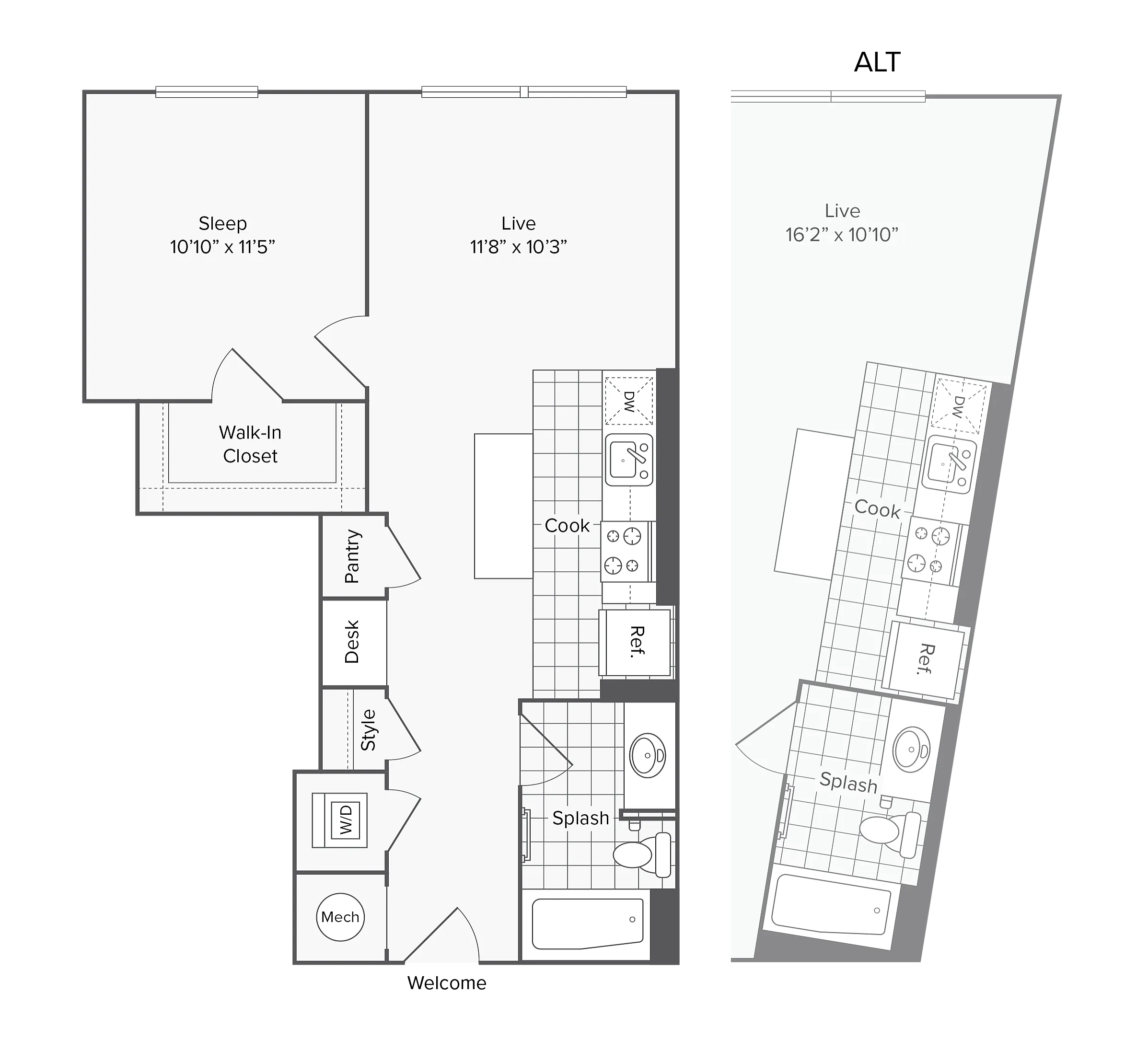 1 BR X 1 BA - D floor plan