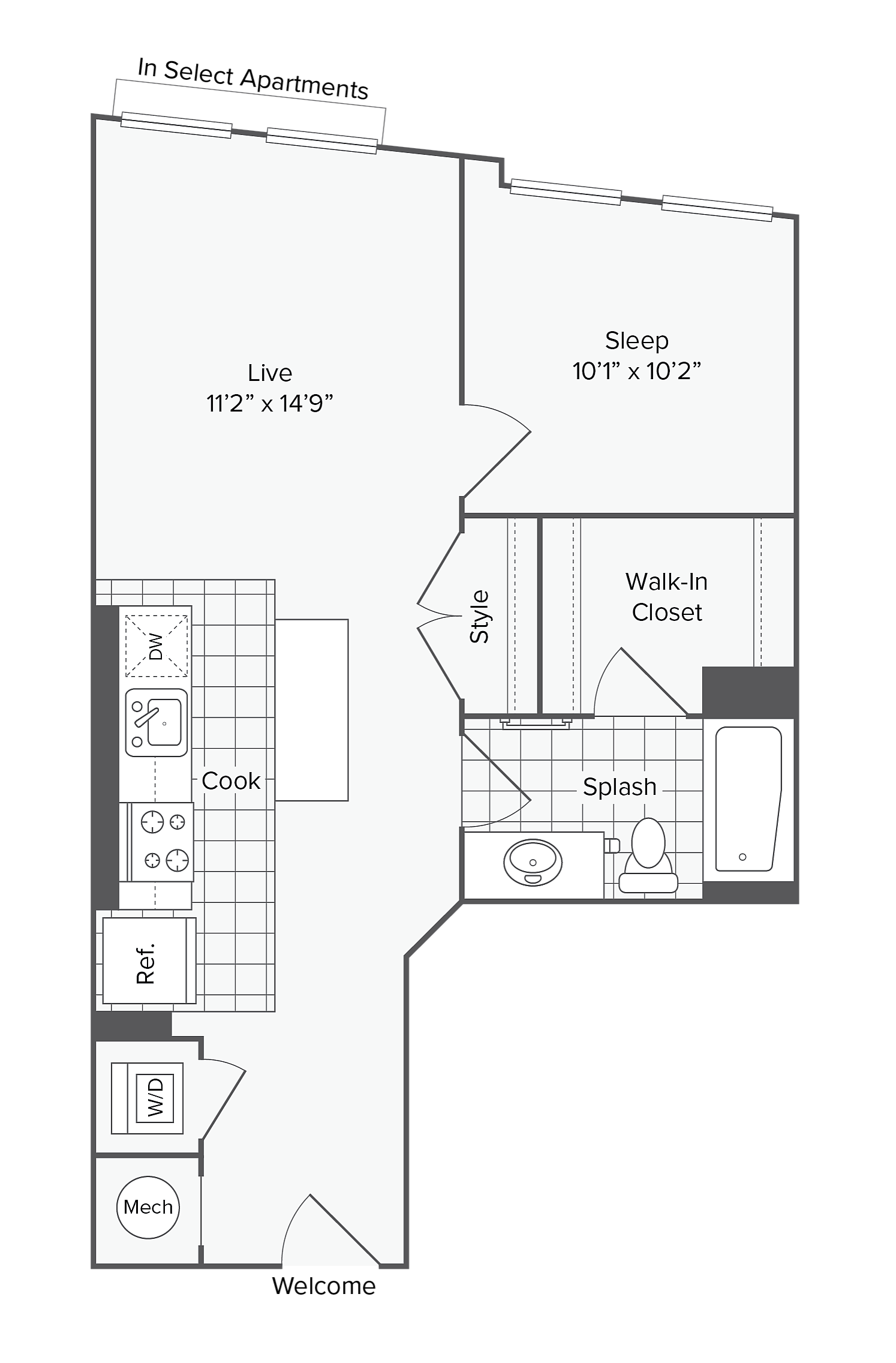1 BR X 1 BA - E floor plan
