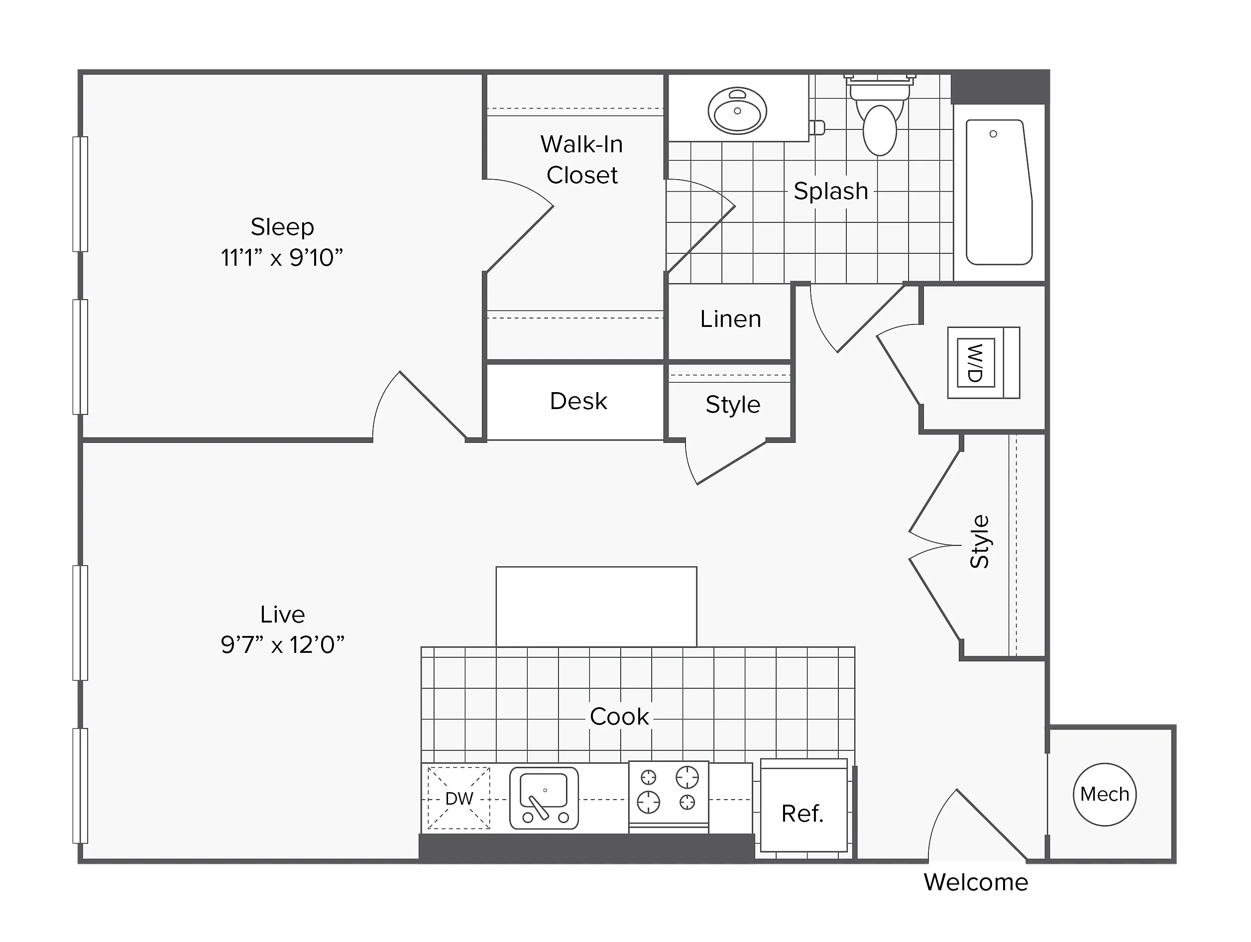 1 BR X 1 BA - G floor plan
