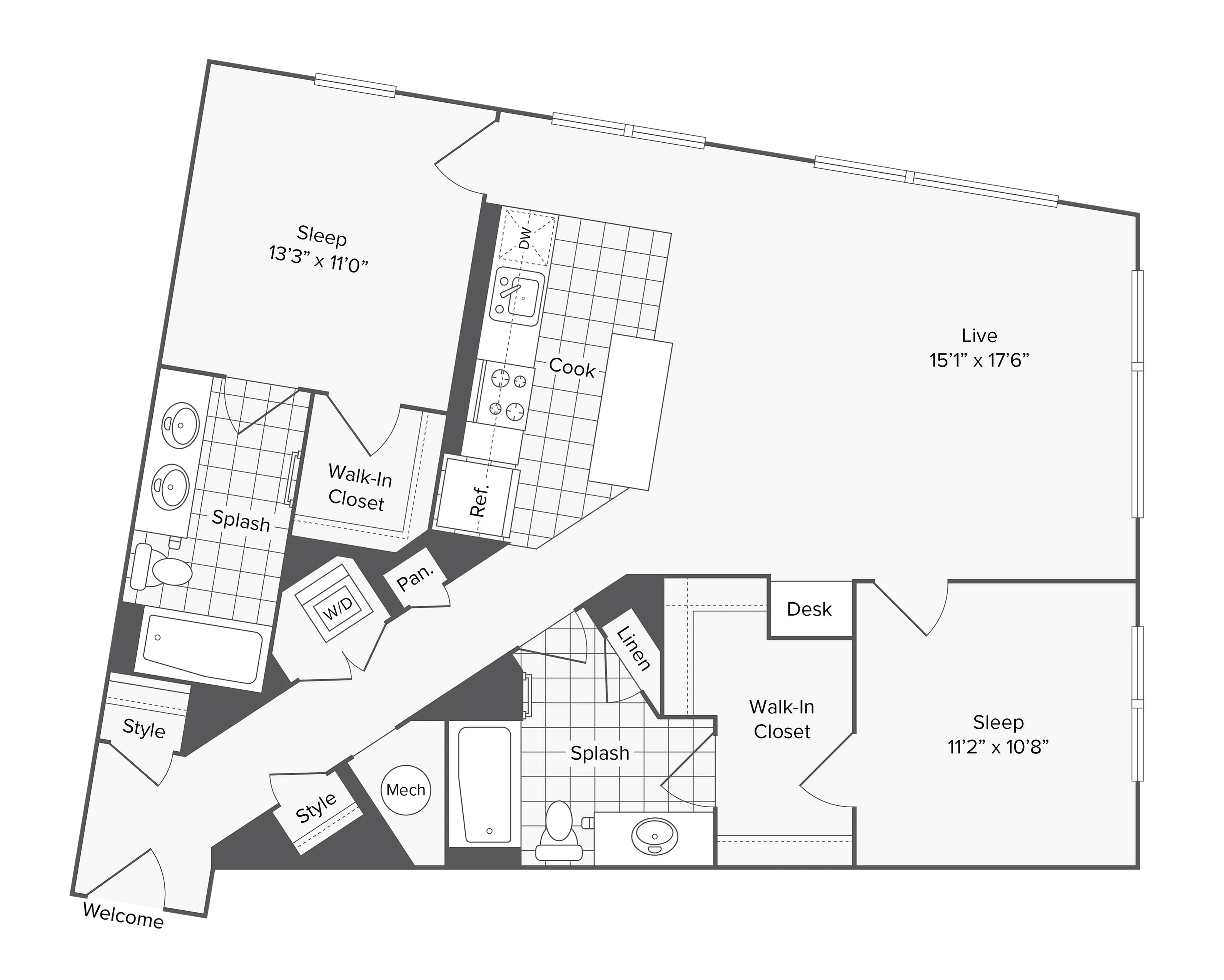 2 BR X 2 BA - J floor plan