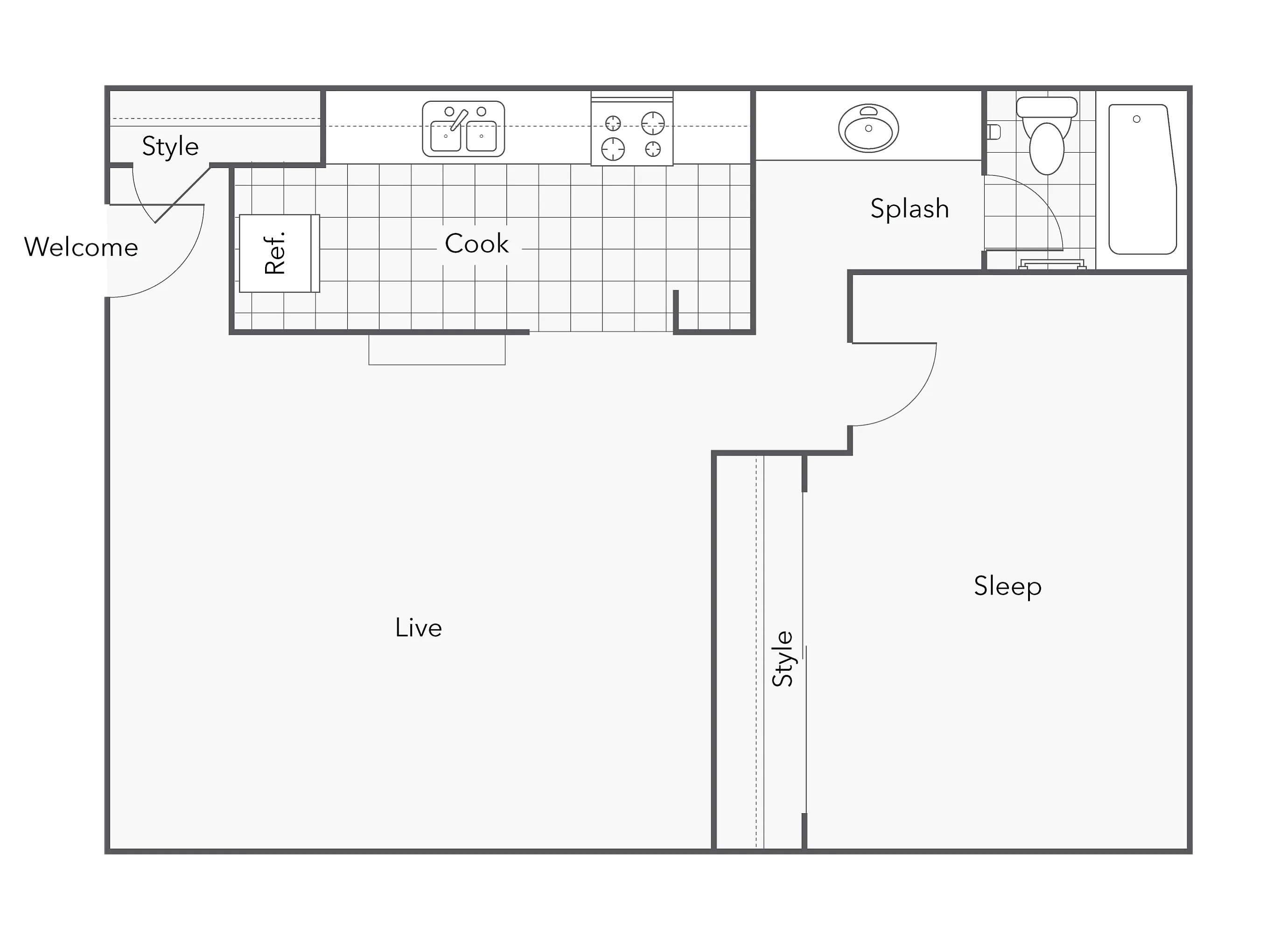 1 BR x 1 BA - C floor plan