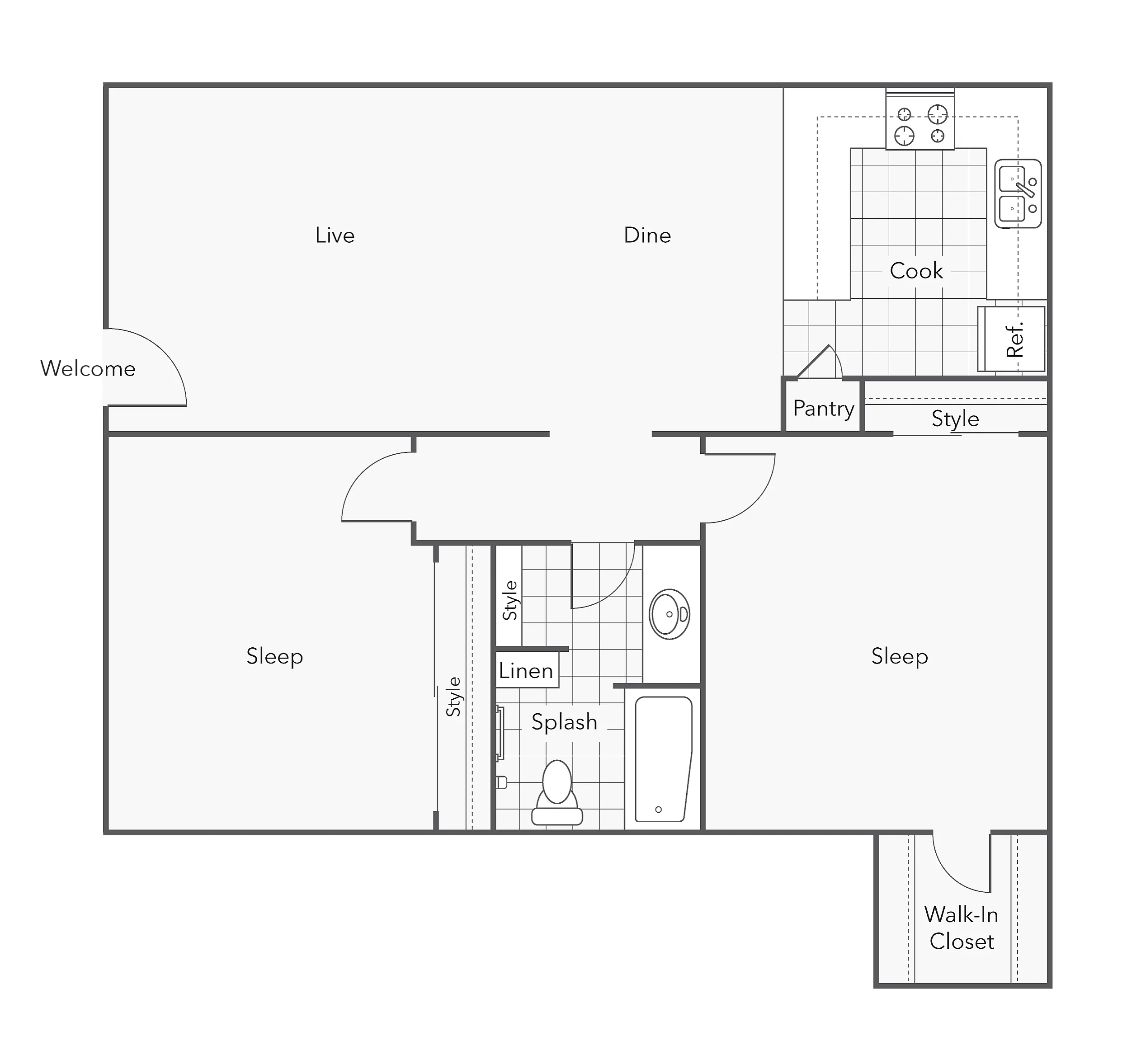 2 BR x 1 BA - B floor plan