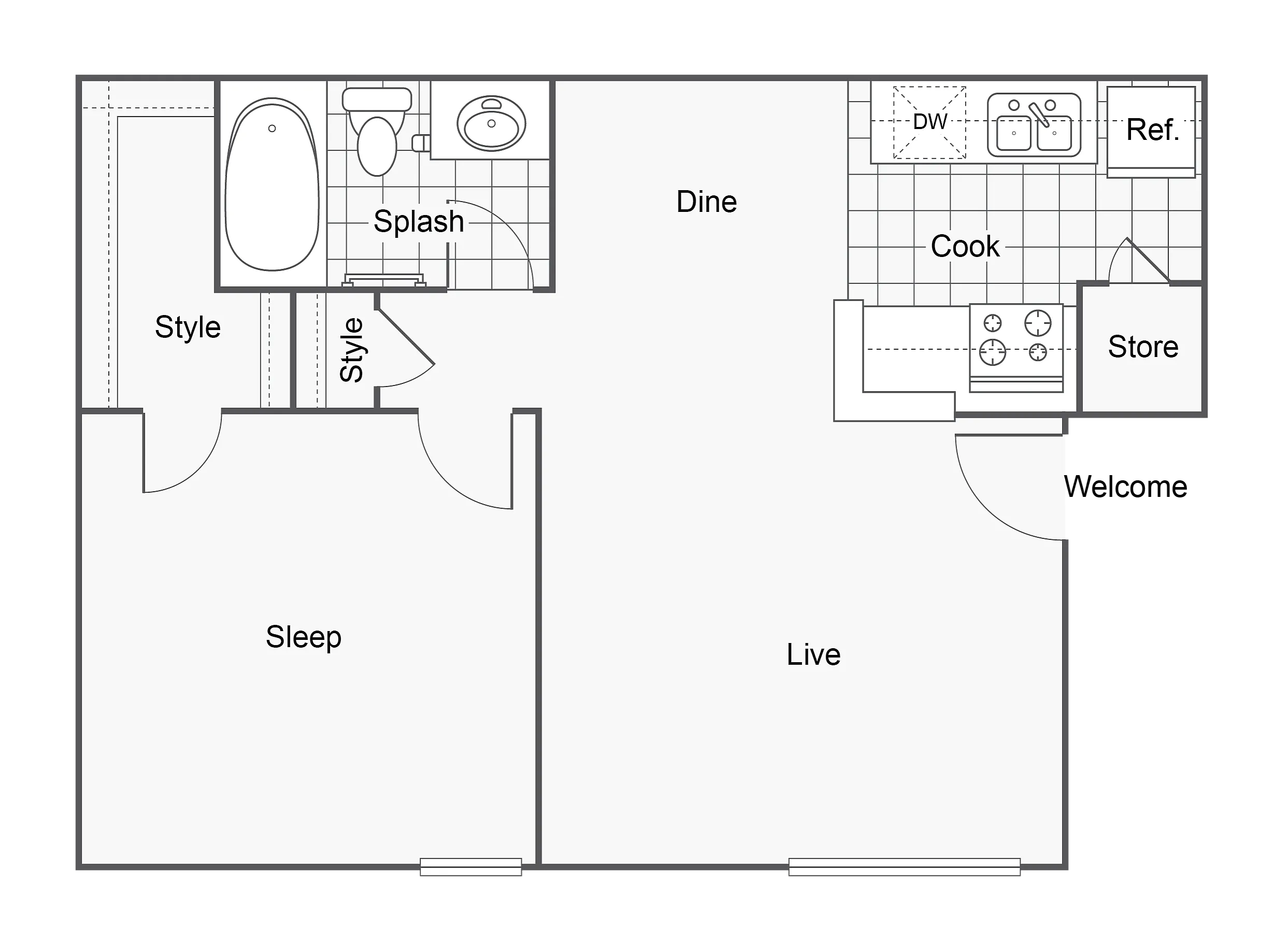1 BR x 1 BA - A floor plan