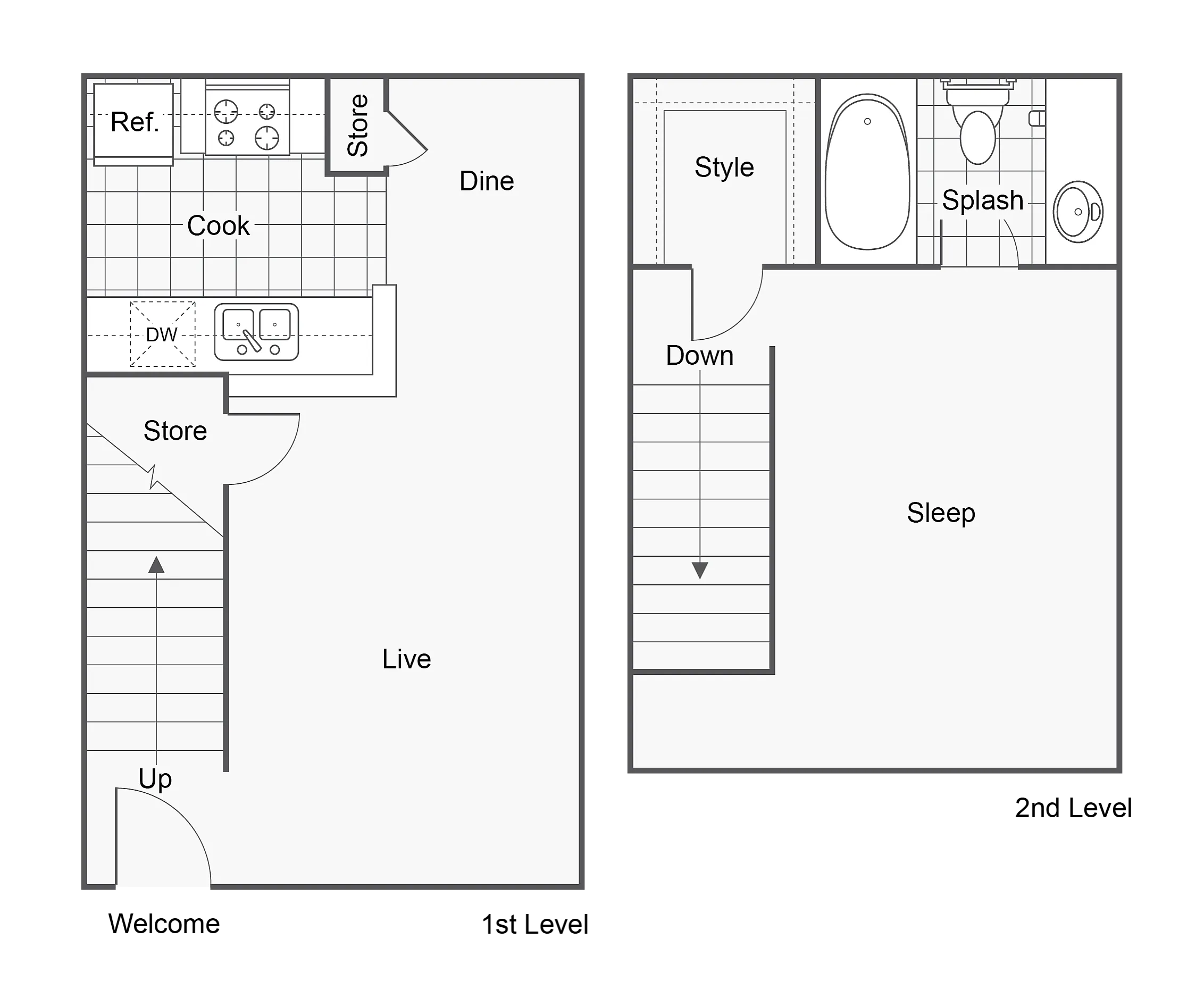 1 BR x 1 BA - Townhome - A floor plan