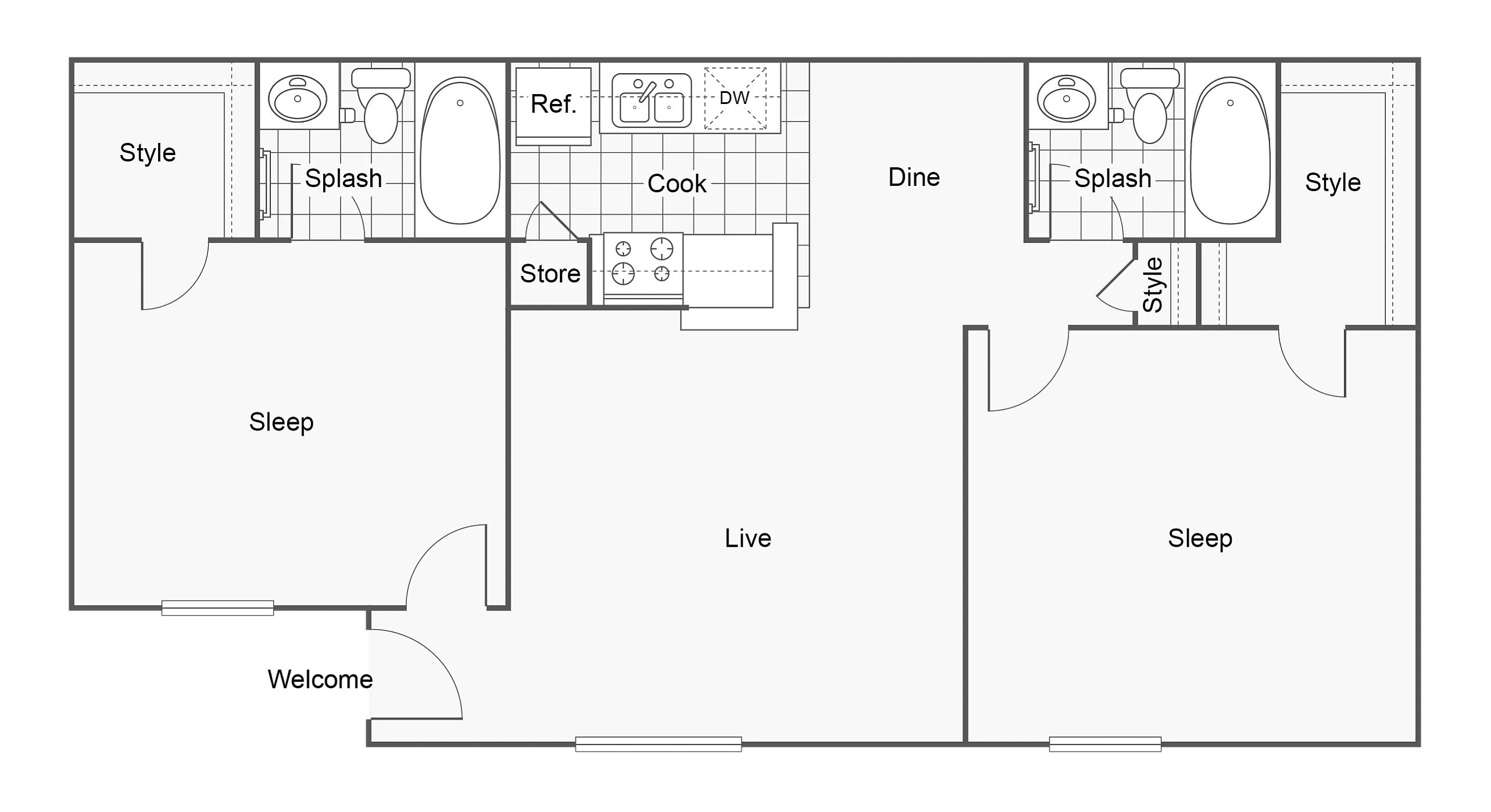 2 BR x 2 BA - A floor plan