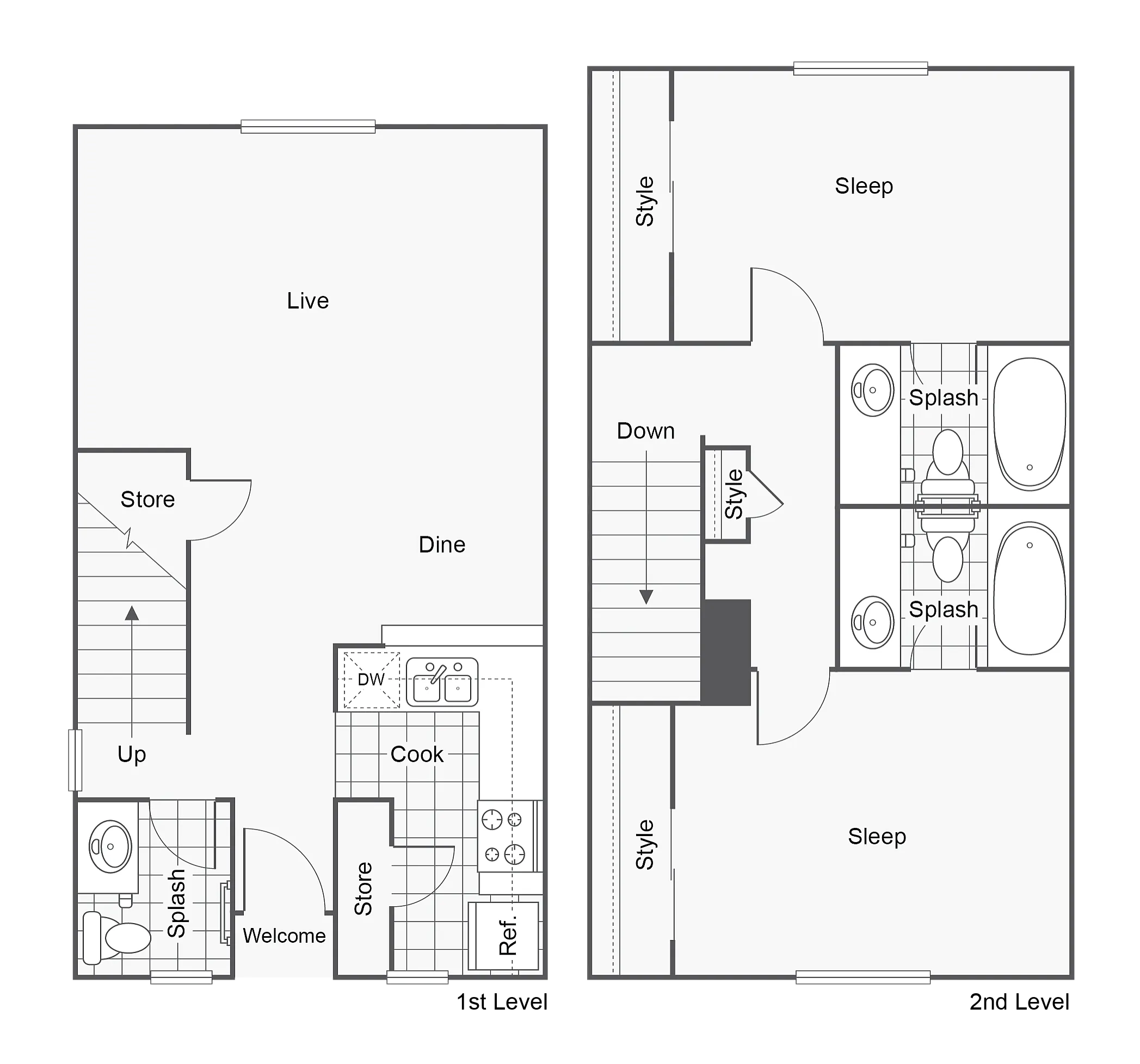 2 BR x 2.5 BA - Townhome - A floor plan