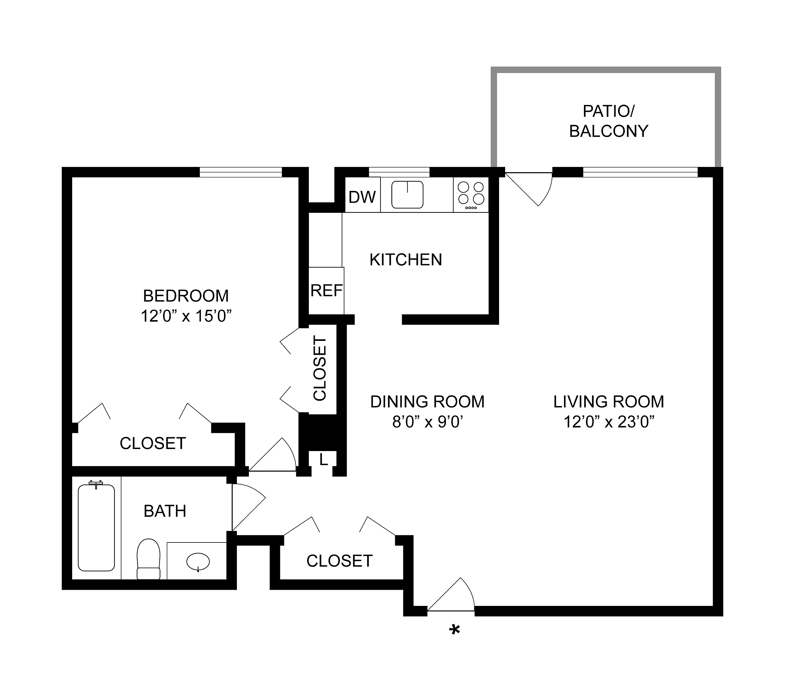 1 BR x 1 BA - A Floorplan