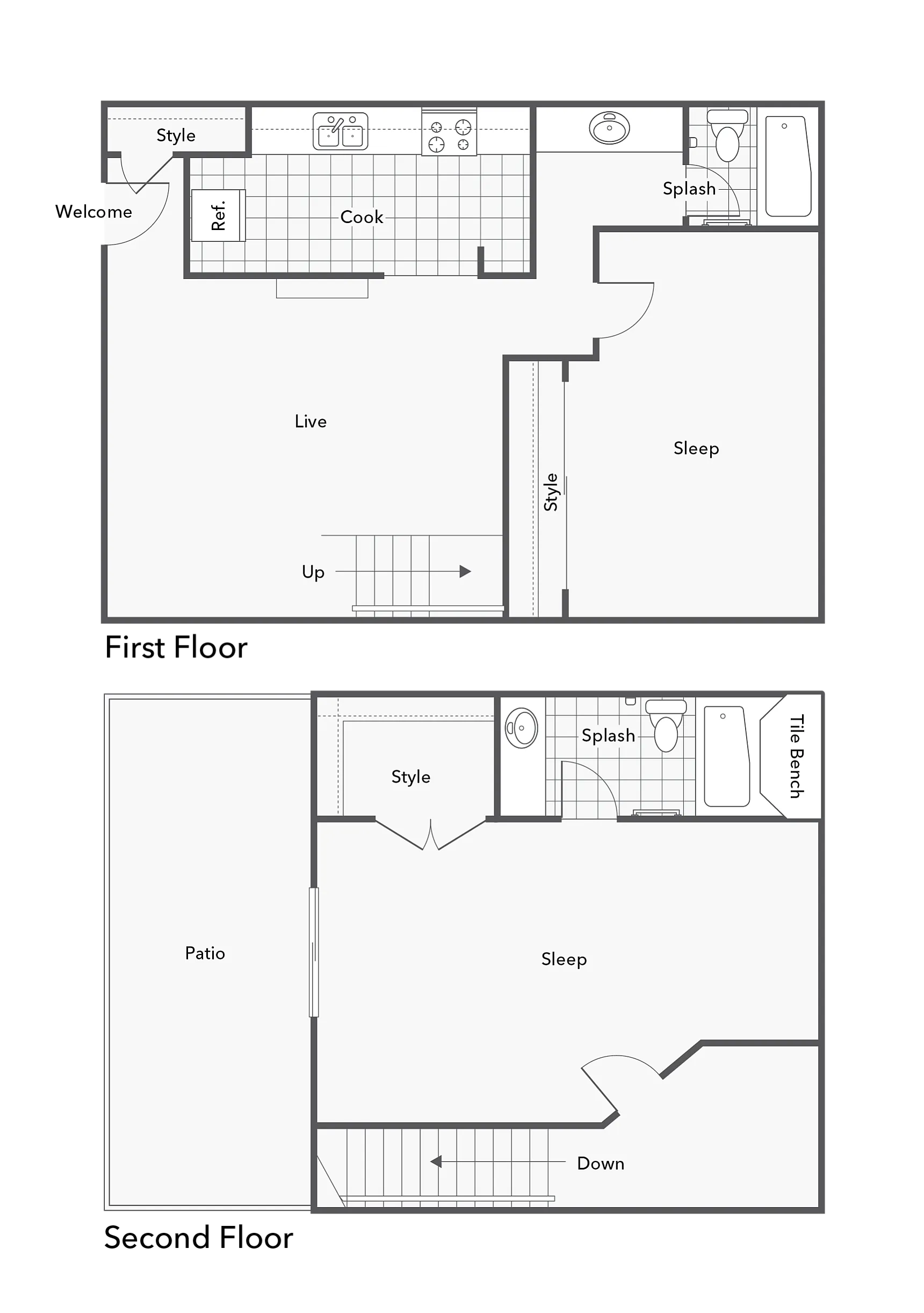 2 BR x 2 BA - Townhome - A floor plan