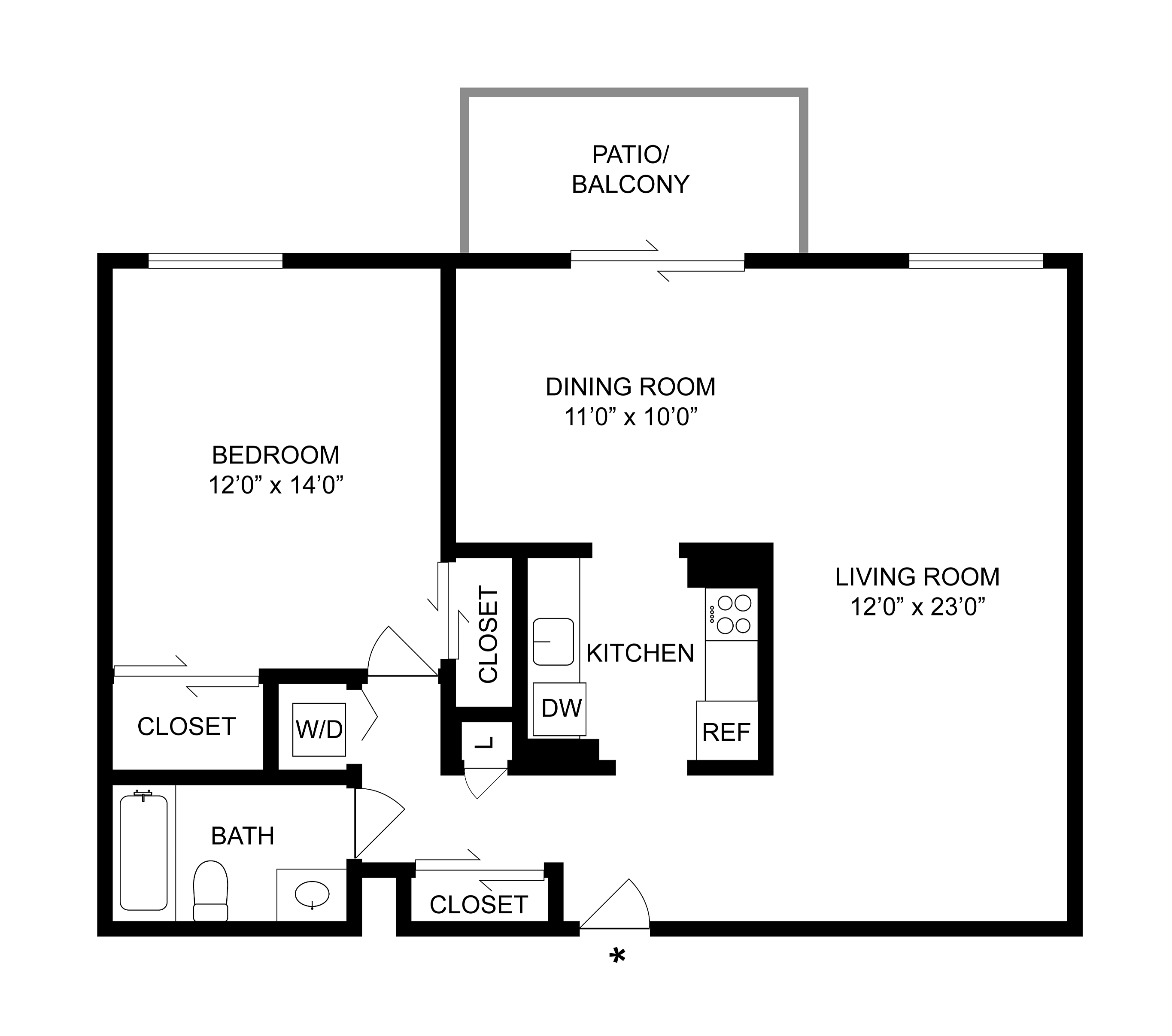 1 BR x 1 BA - A Floorplan