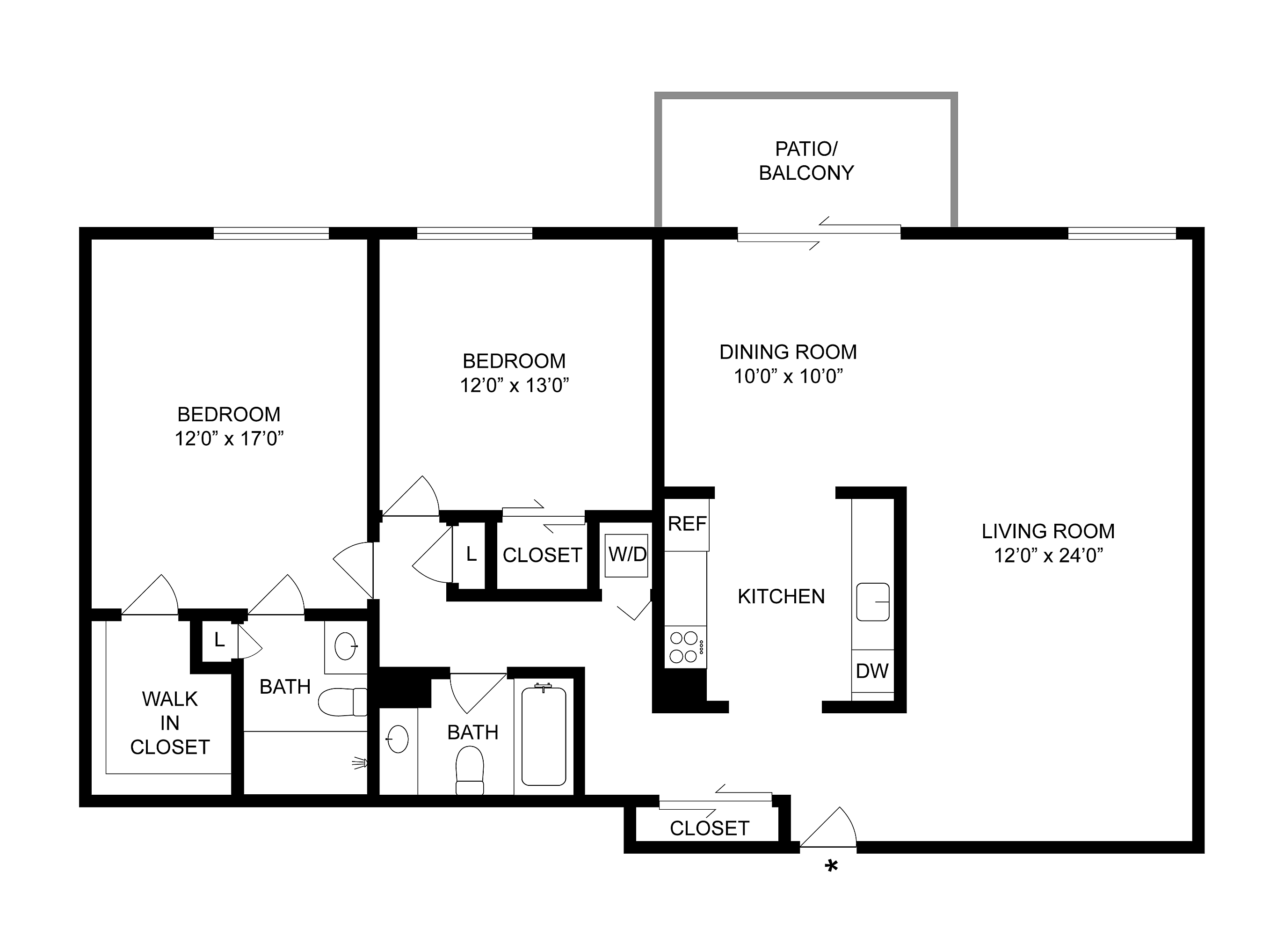 2 BR x 2 BA - A Floorplan