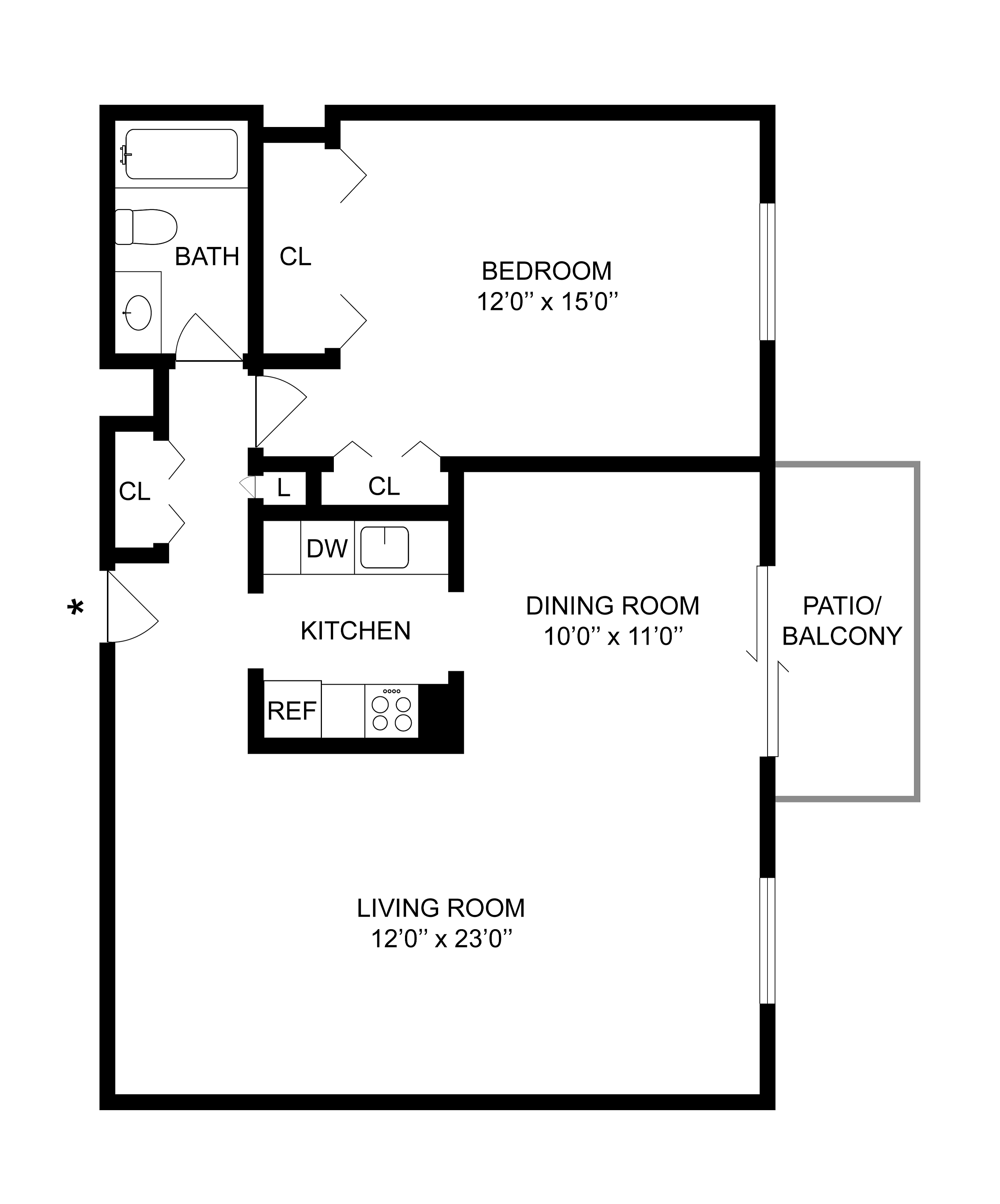 1 BR x 1 BA - A Floorplan
