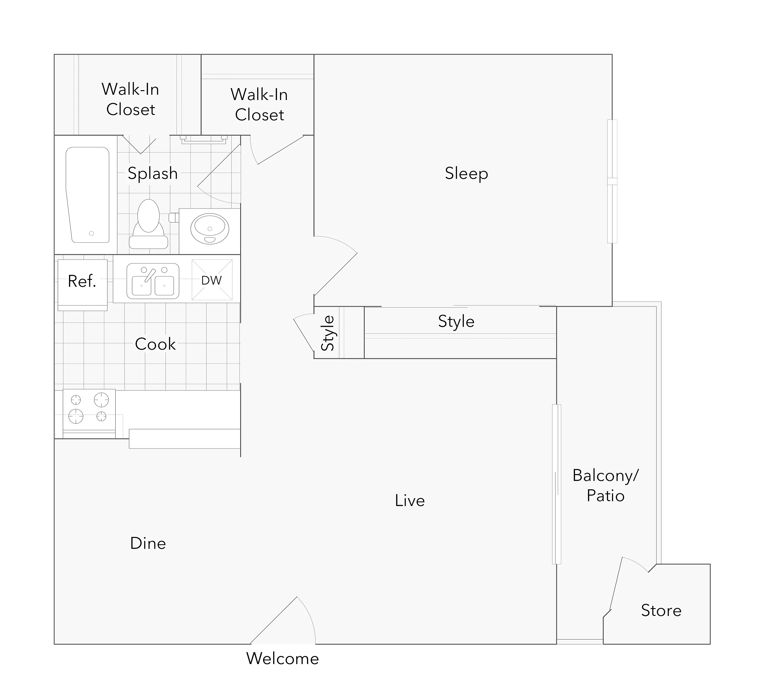 1 BR x 1 BA - A floor plan