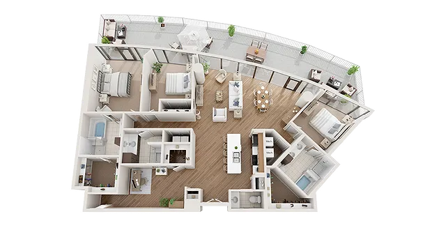 3 BR x 3.5 BA Penthouse - A Floorplan | Arrive Upper Kirby in Houston