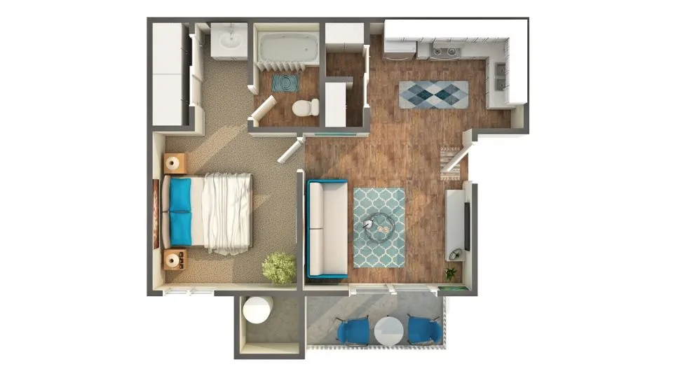 arrive santa clarita chestnut 1 bedroom 3d floorplan