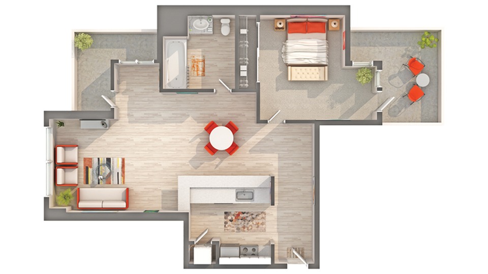 Plan A1 1-Bedroom Floorplan