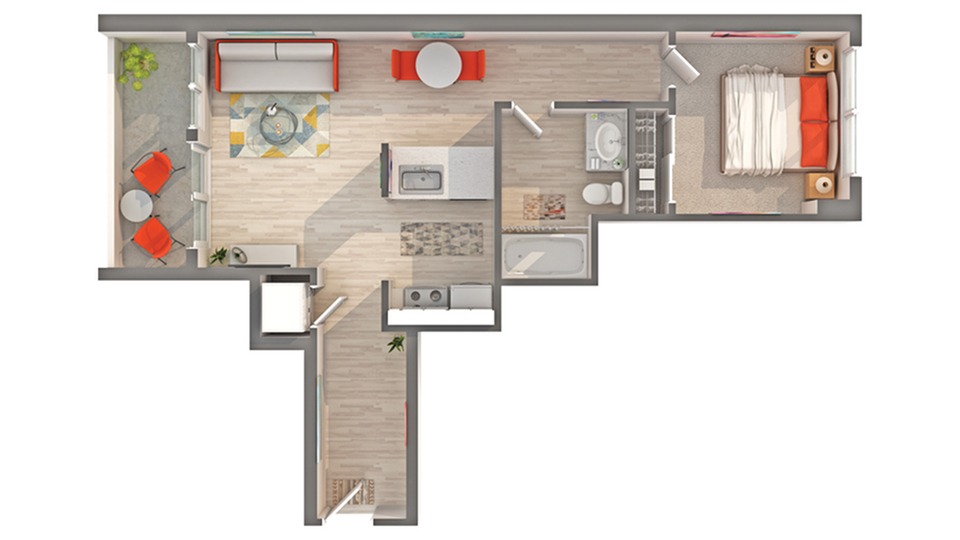 Plan A2 1-Bedroom Floorplan