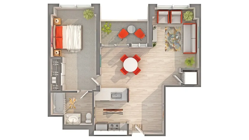 Plan AD1 1-Bedroom Floorplan