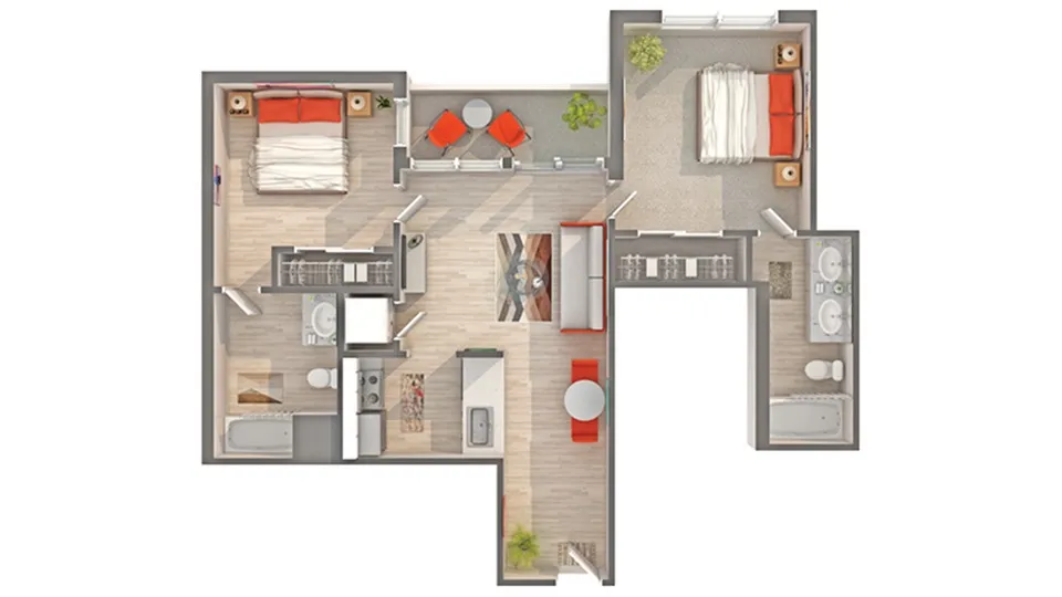 Plan B2 2-Bedroom Floorplan