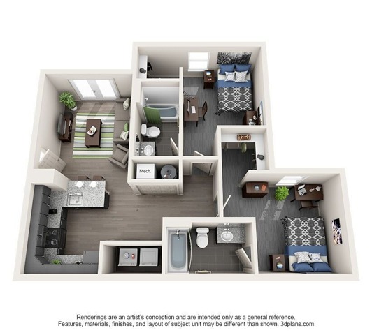 2 Bedroom/ 2 Bathroom Floorplan