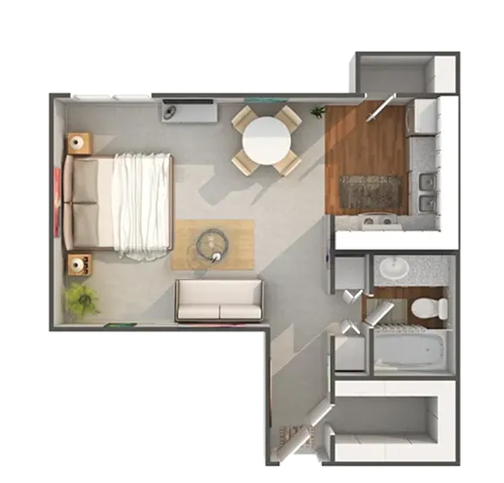 arrive 4301 evergreen 1 bed floorplan