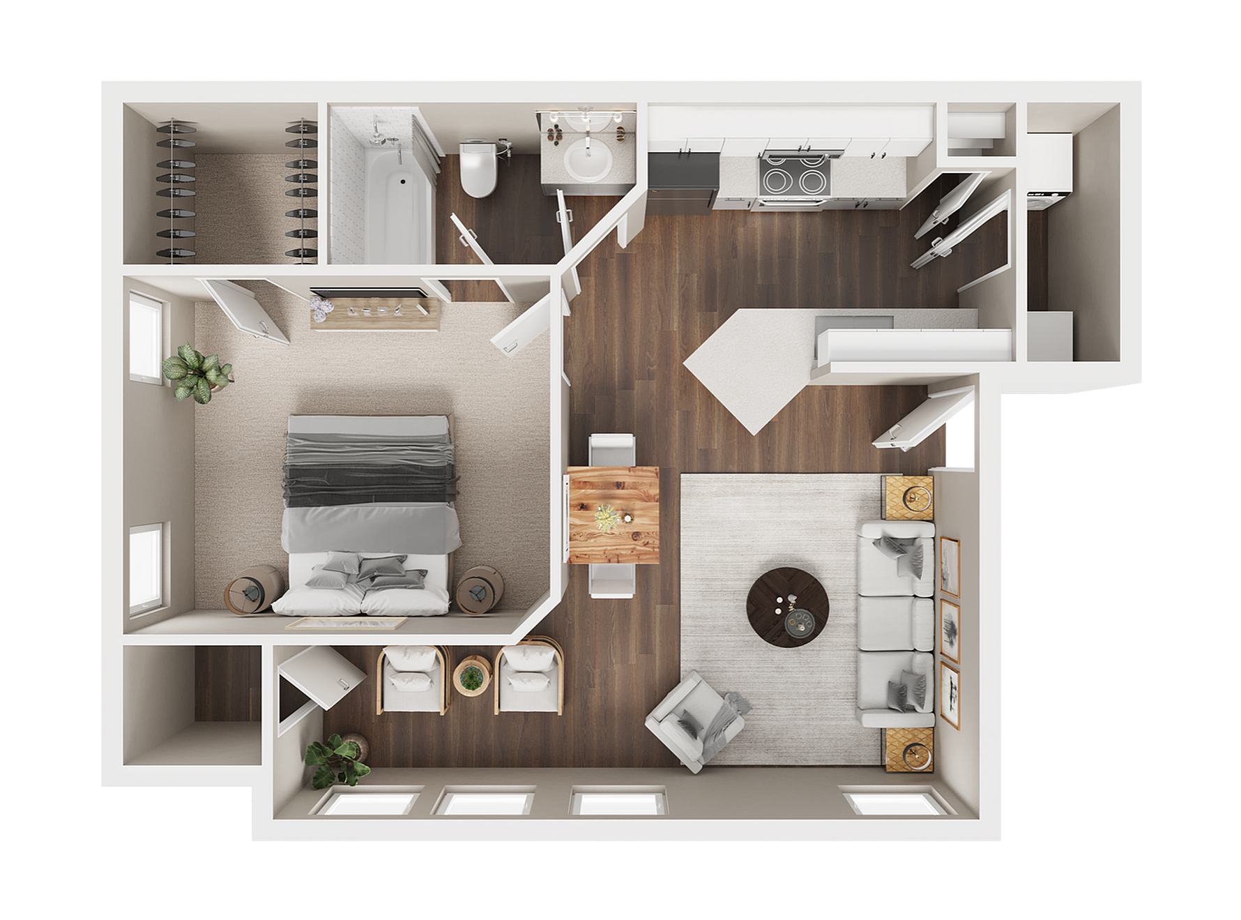 1 BR x 1 BA with Washer/Dryer A