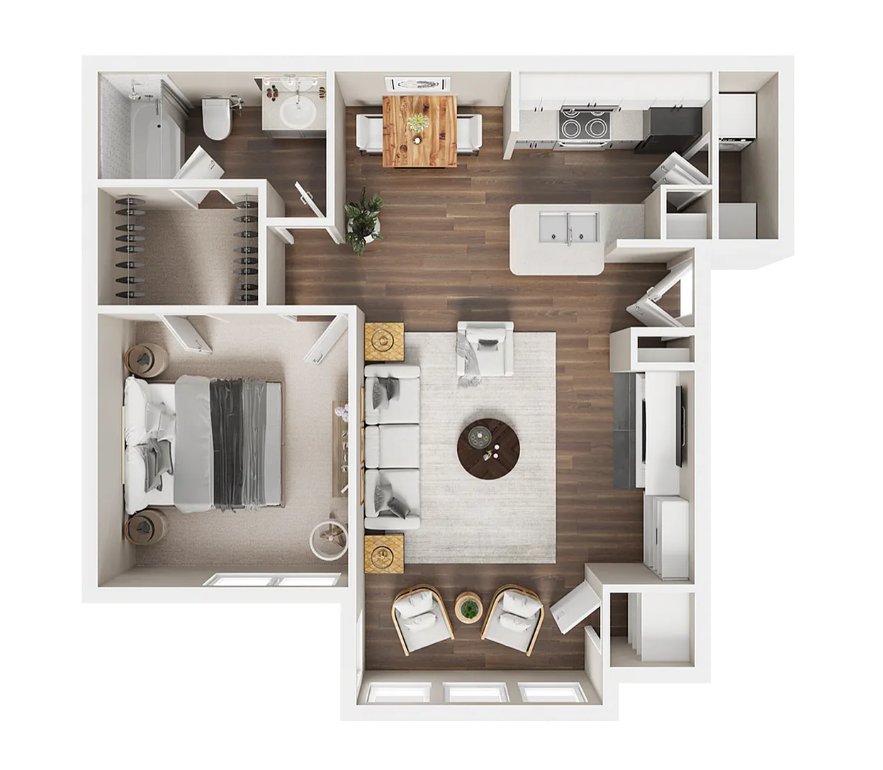 1 BR x 1 BA with Washer/Dryer B