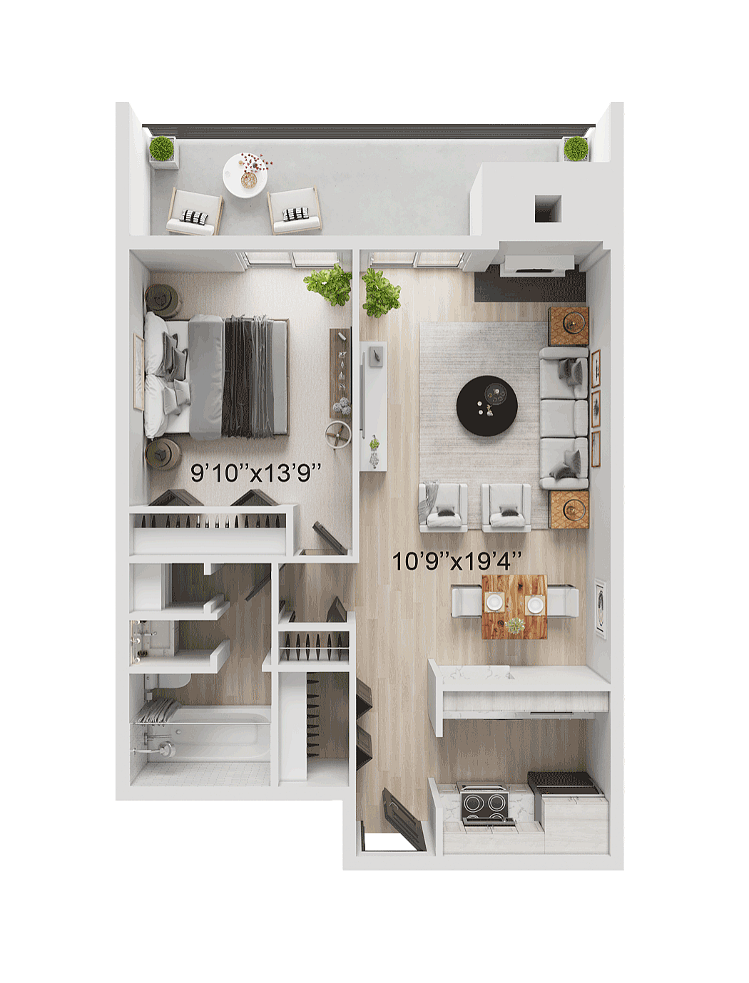 1 BR x 1 BA - Tower Floorplan - Renovated