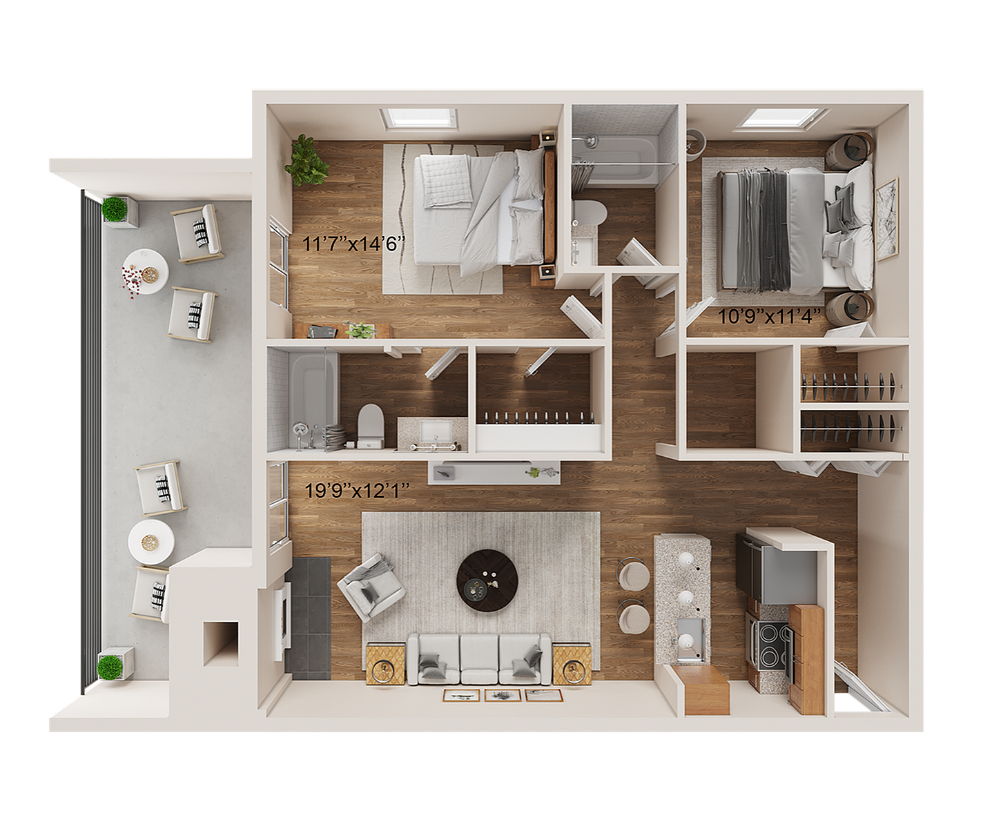 2 BR x 2 BA - Tower Floorplan - Classic