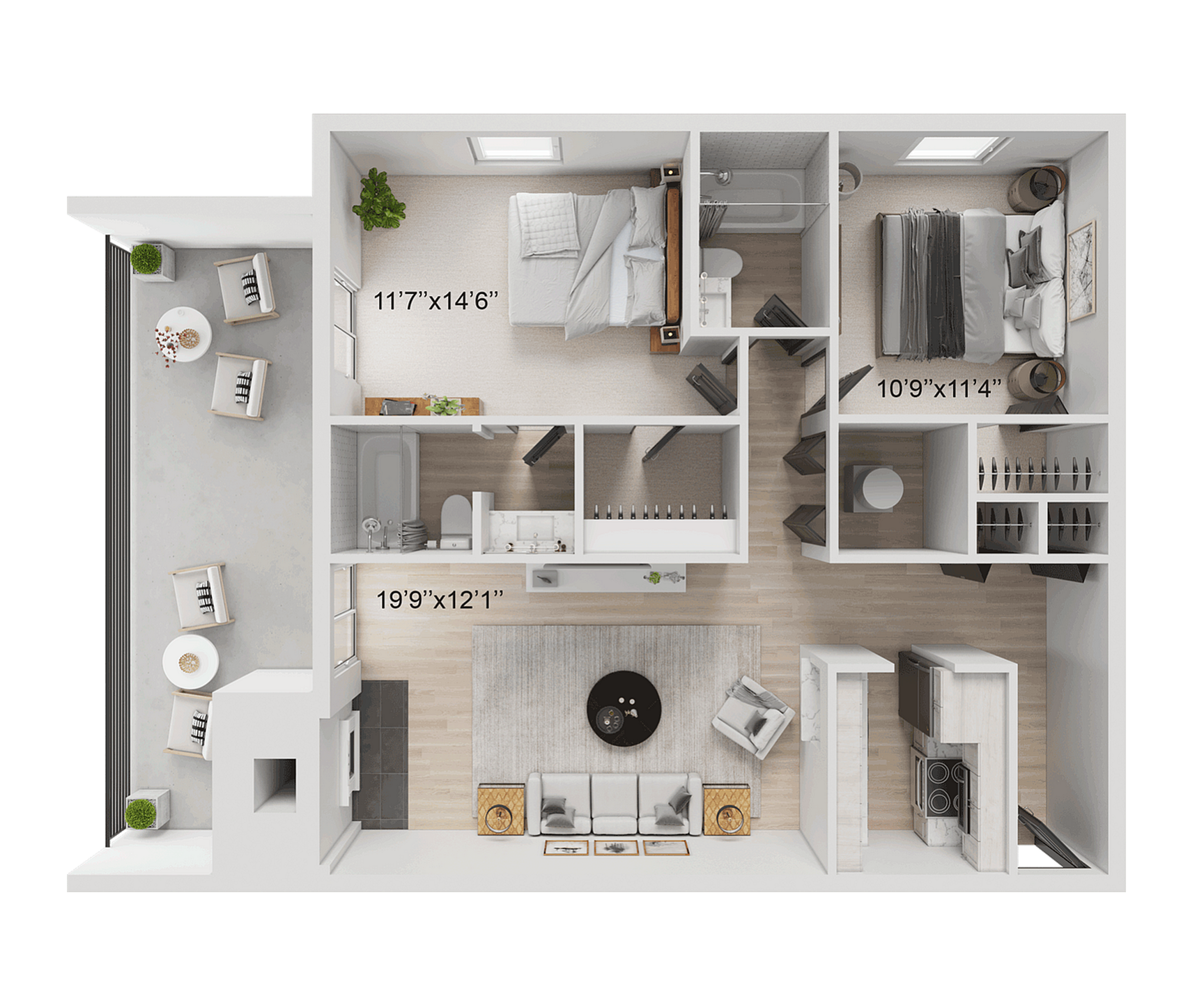 2 BR x 2 BA - Tower Floorplan - Renovated
