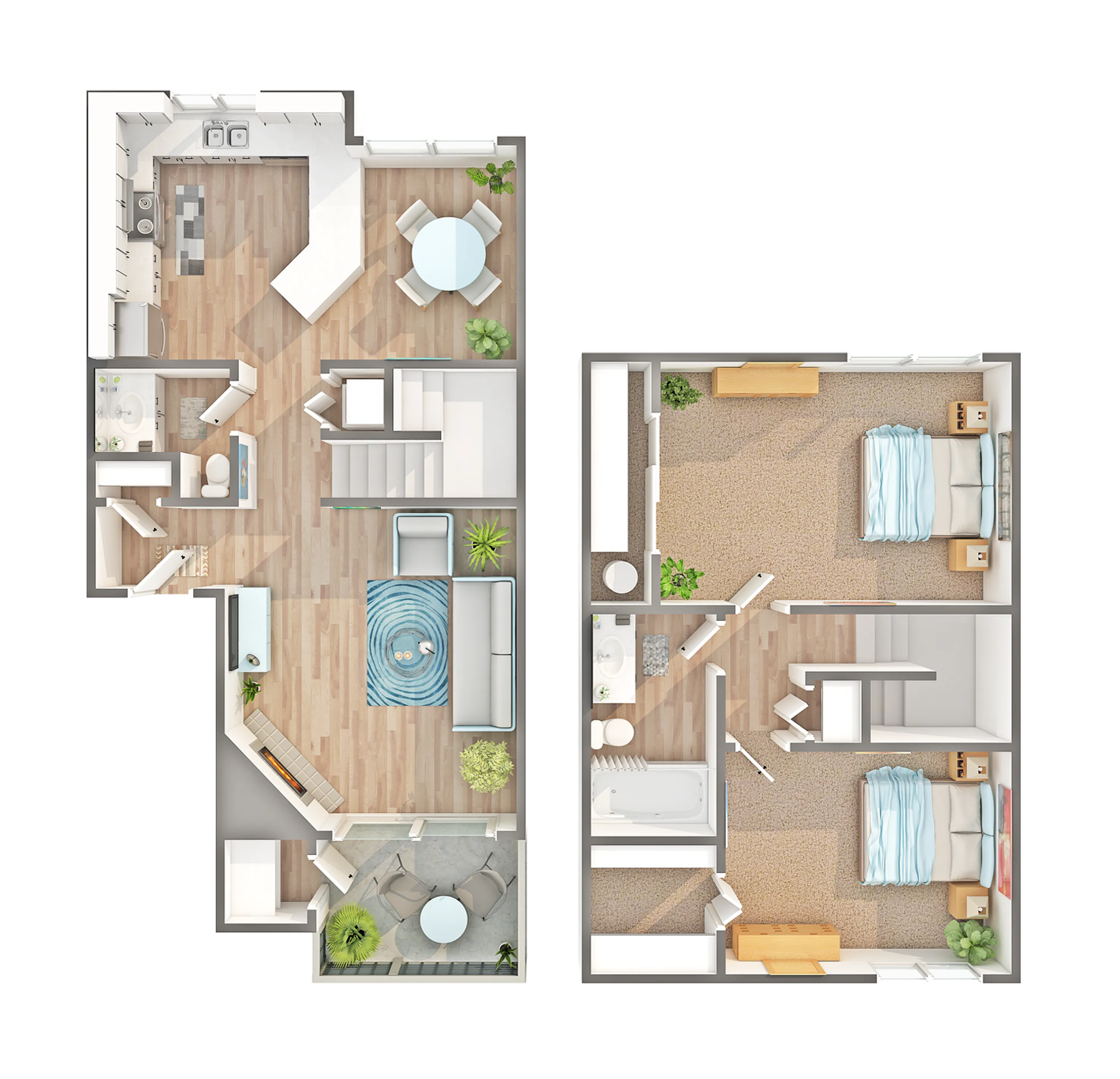Oak Townhome | 2-Bedroom Floorplan