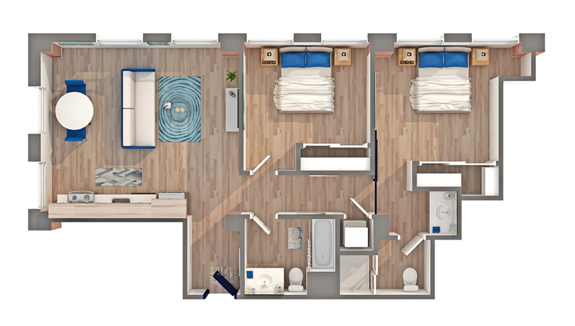 2 BR x 2 BA - A Floorplan