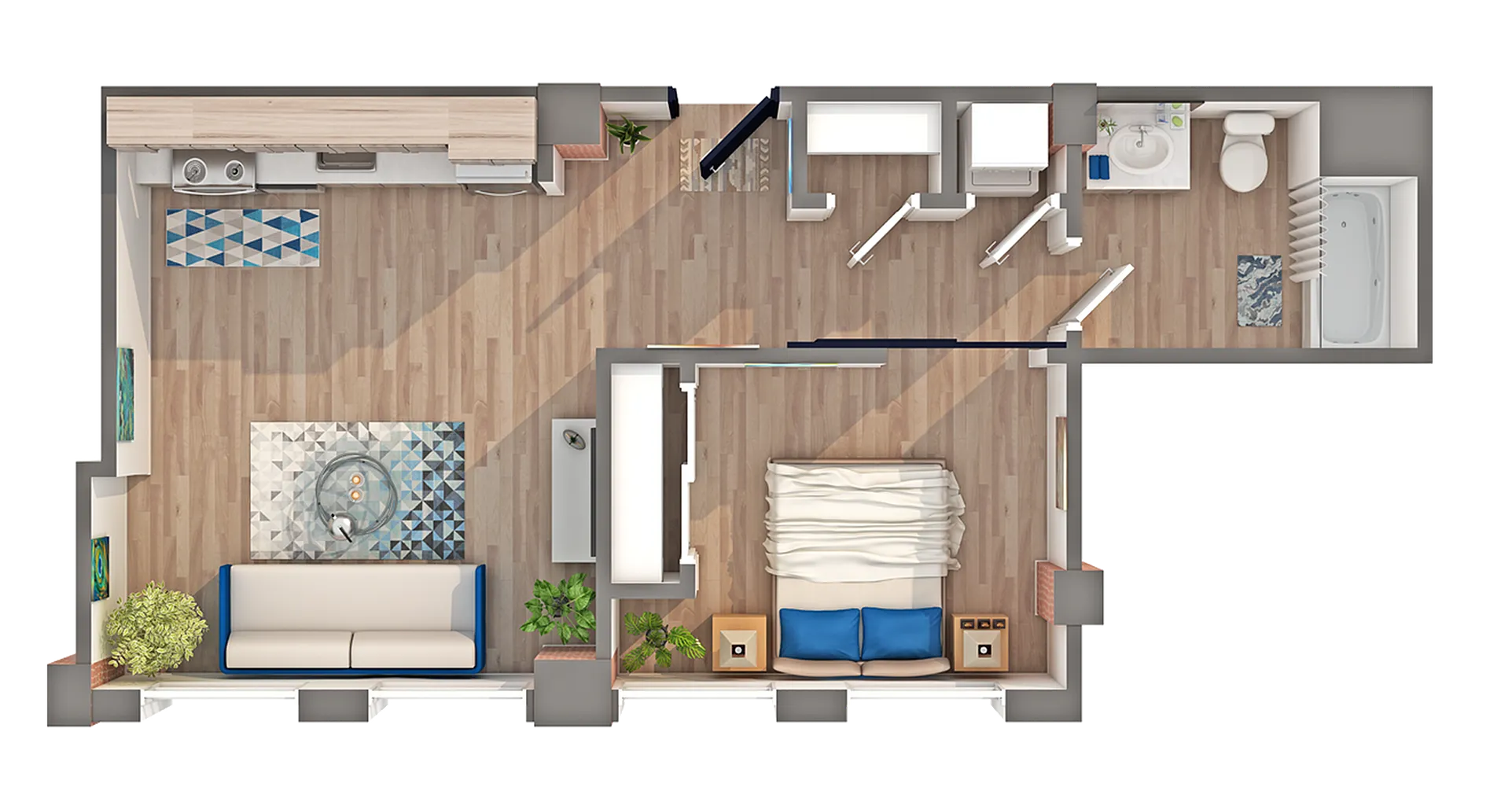 1 BR x 1 BA - A Floorplan