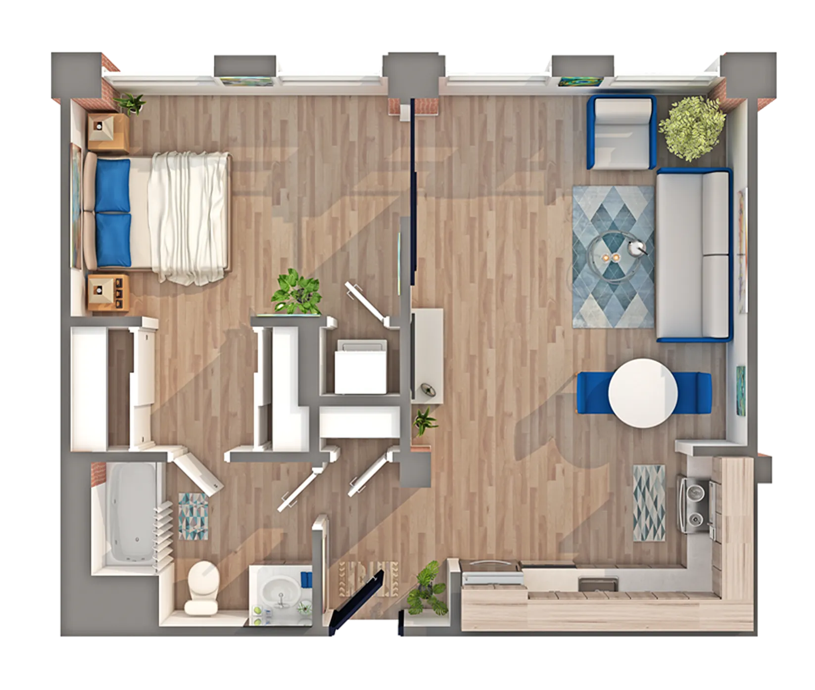 1 BR x 1 BA - C Floorplan