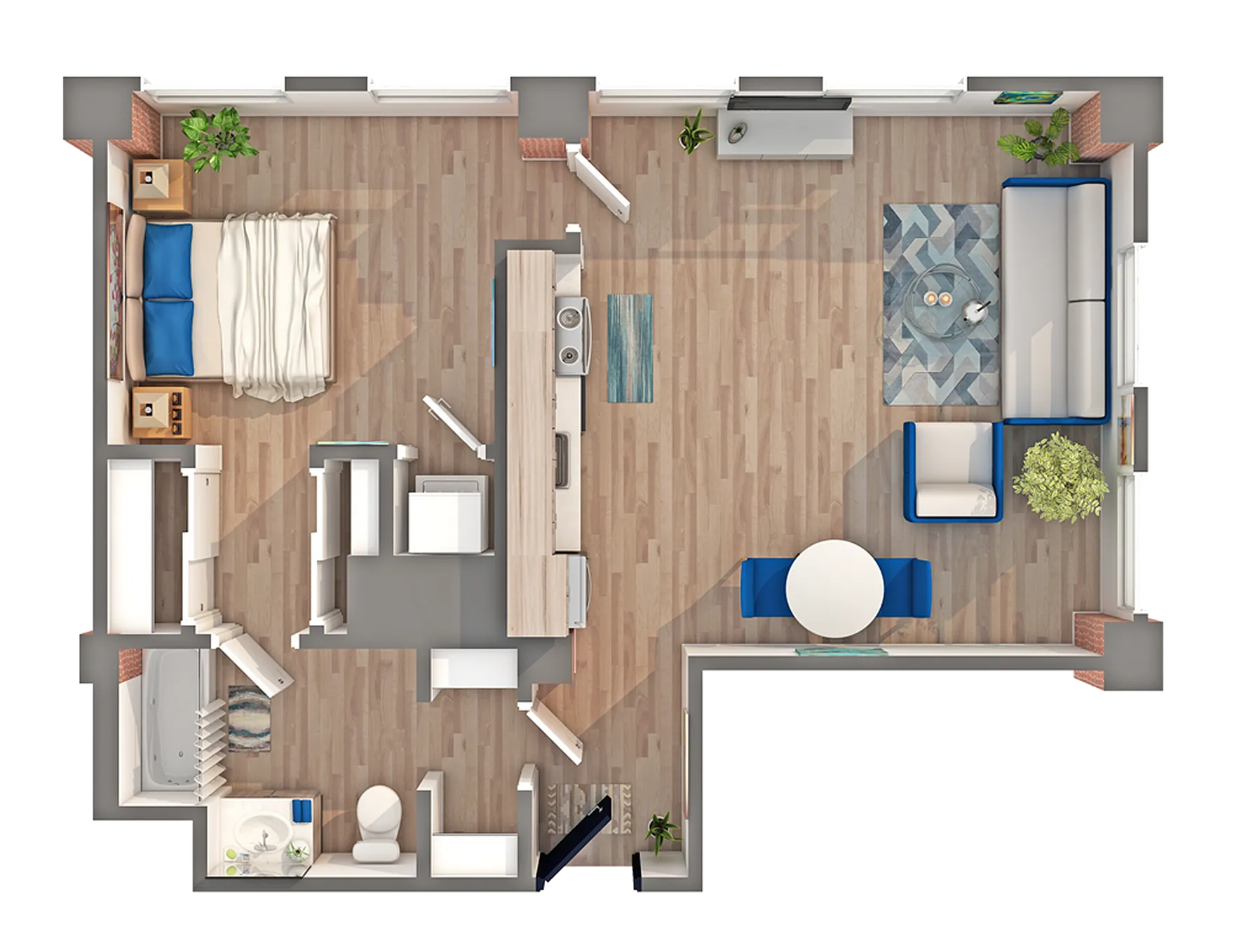 1 BR x 1 BA - D Floorplan