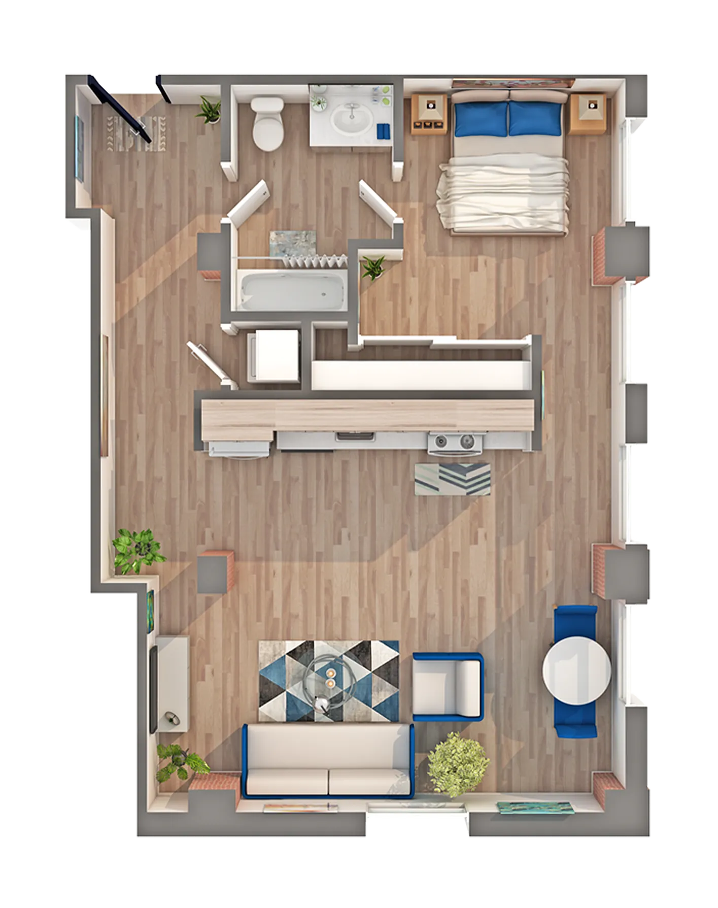 1 BR x 1 BA - F Floorplan