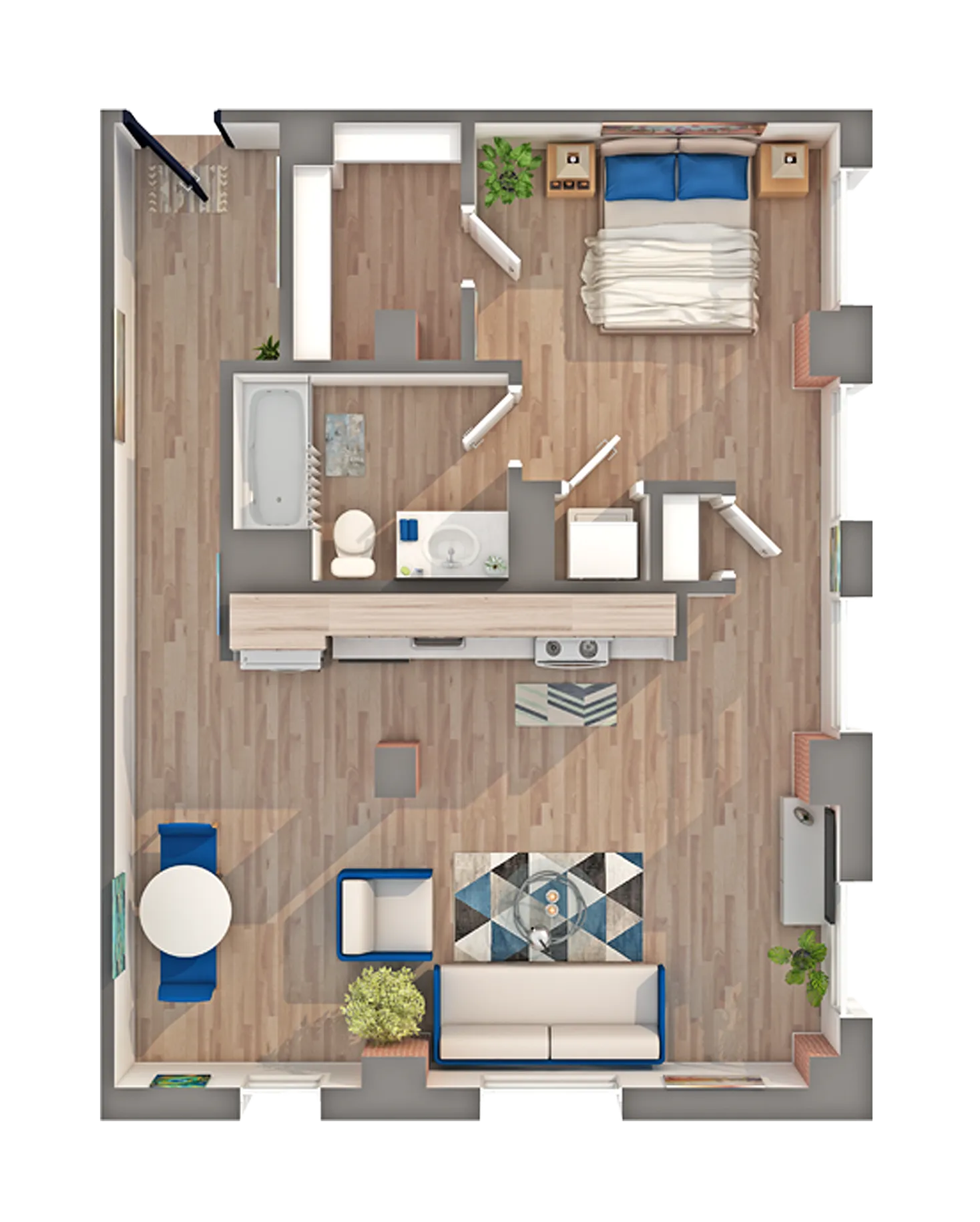 1 BR x 1 BA - F Floorplan