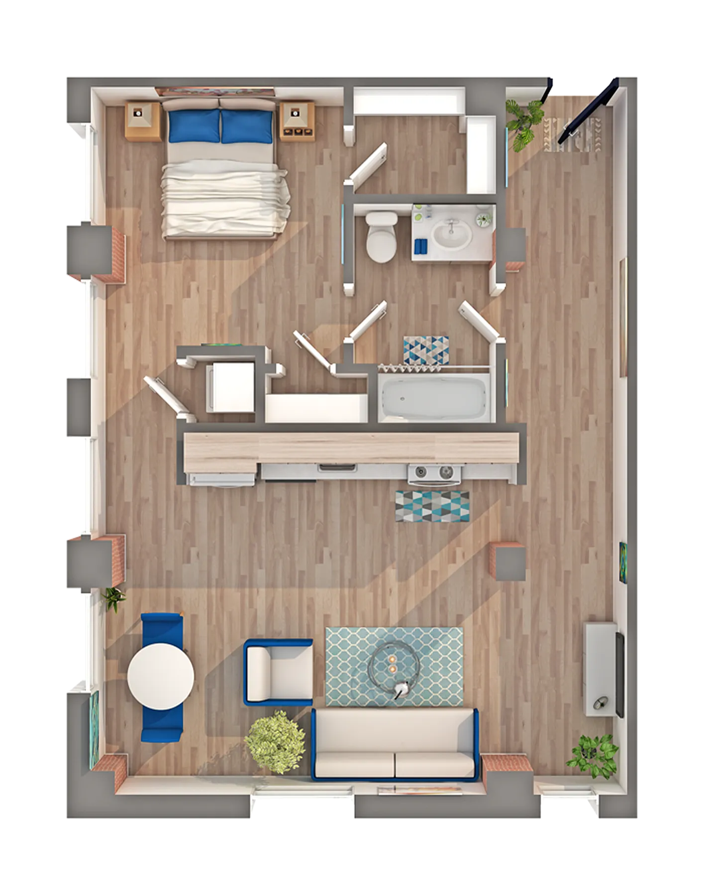 1 BR x 1 BA - F Floorplan