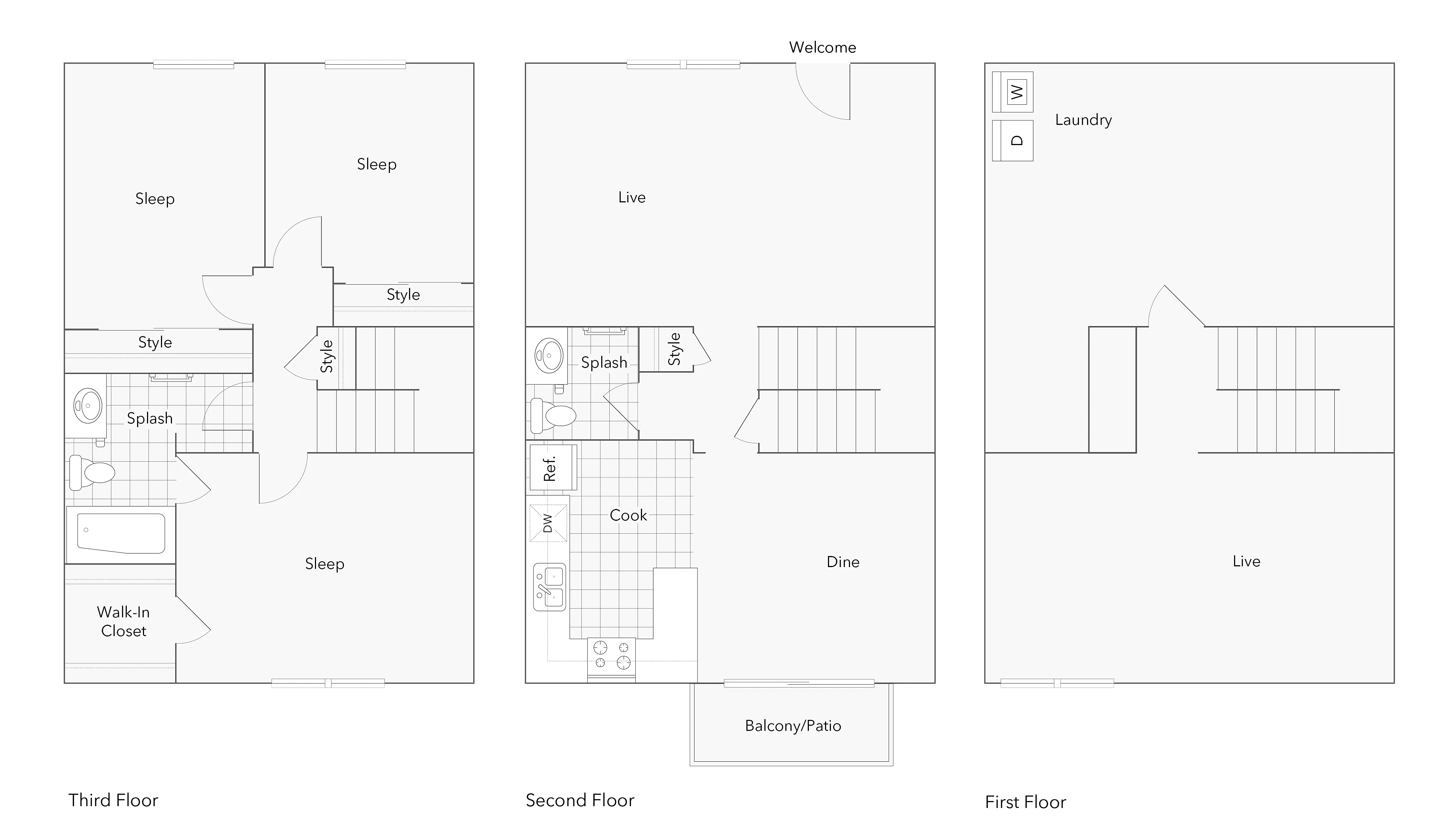 3 BR x 1.5 BA - A floor plan