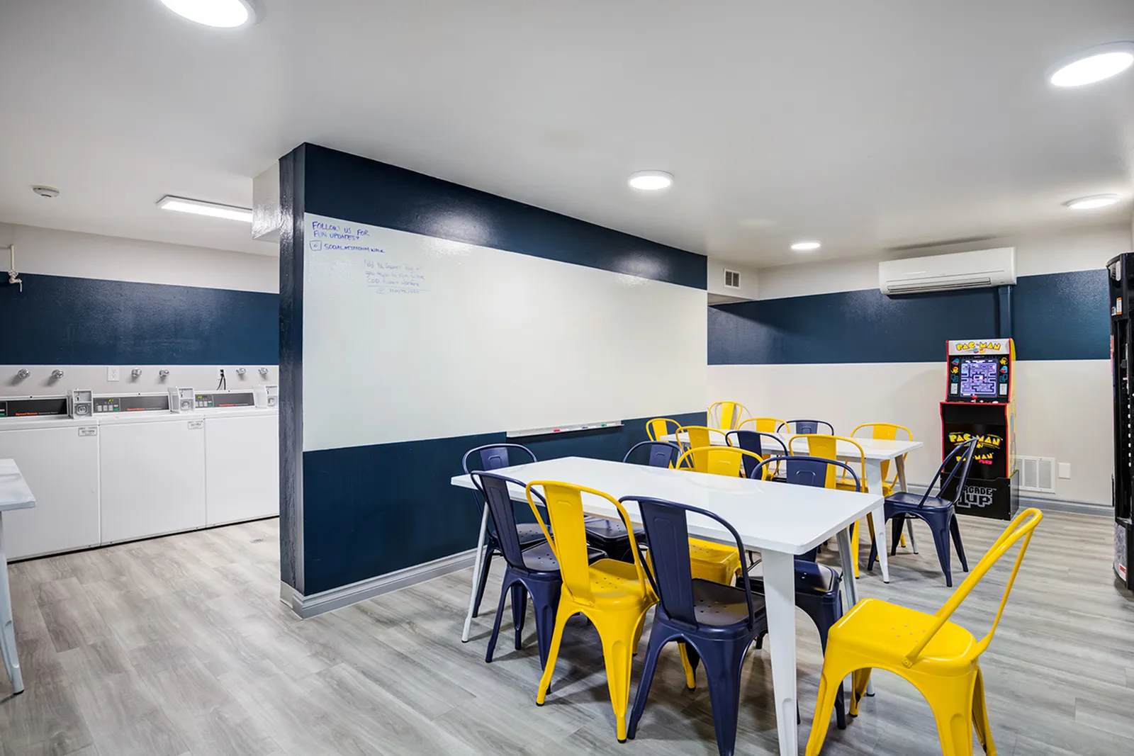 Laundry facilities with tables and chairs